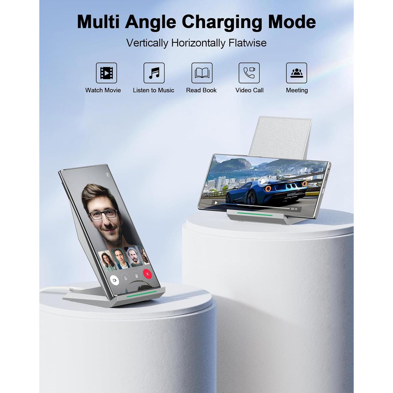 Cargador Inalámbrico Rápido NANAMI 20W con Soporte Qi Plata