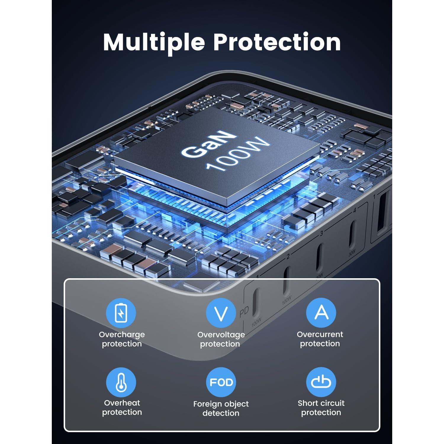 Cargador de Escritorio 6-en-1 Marnana 100W USB y Inalámbrico