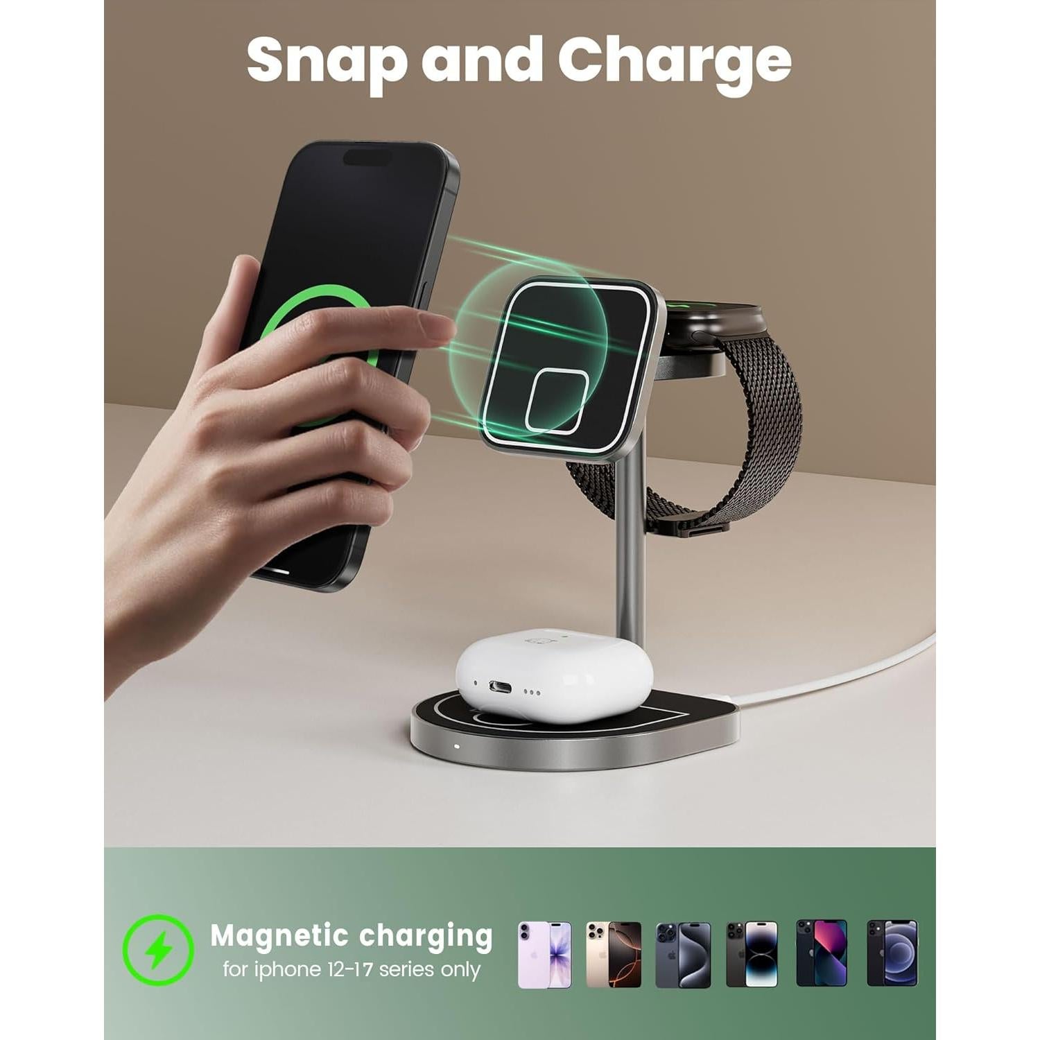 Cargador Inalámbrico 3 en 1 KU XIU X85 para iPhone, Negro