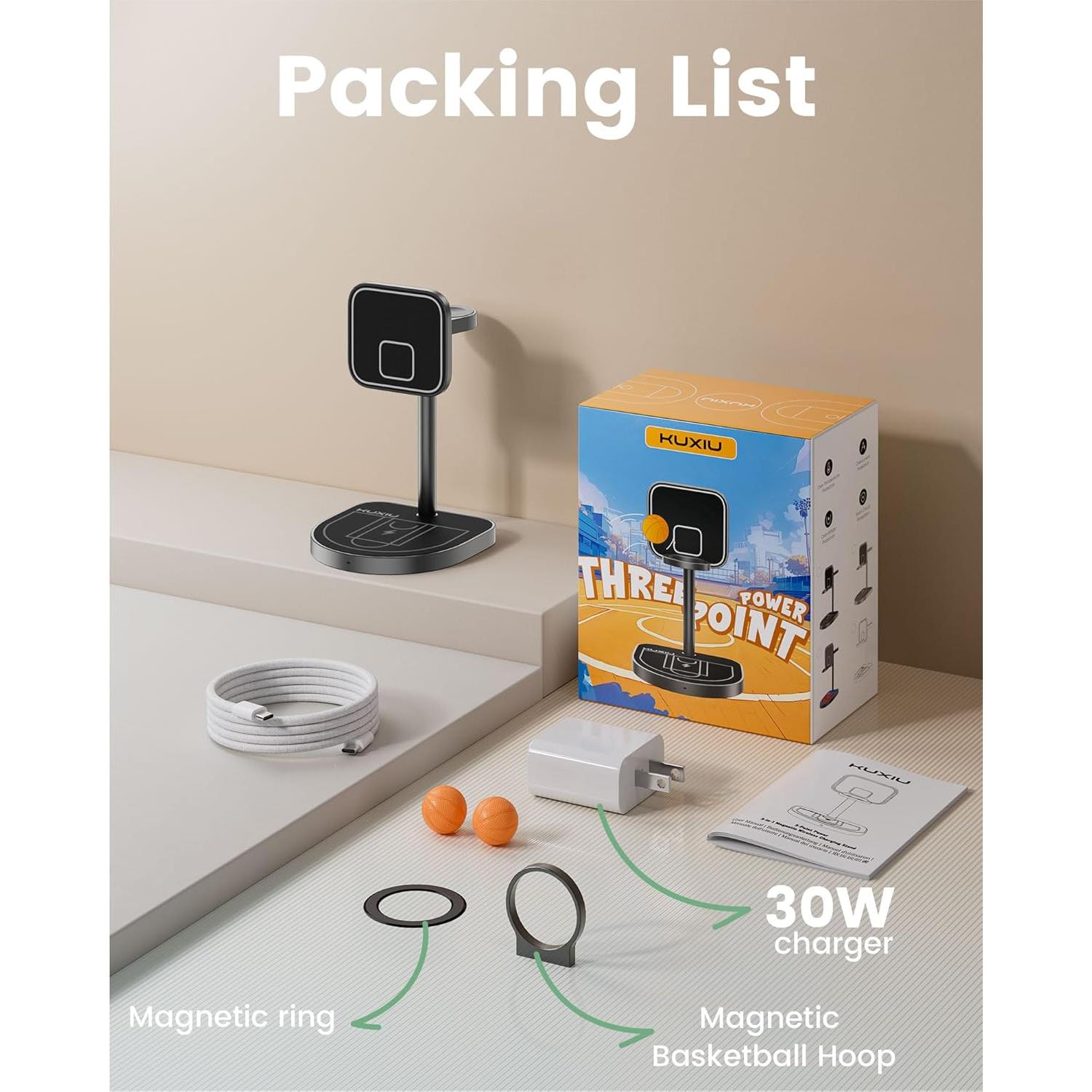 Cargador Inalámbrico 3 en 1 KU XIU X85 para iPhone, Negro