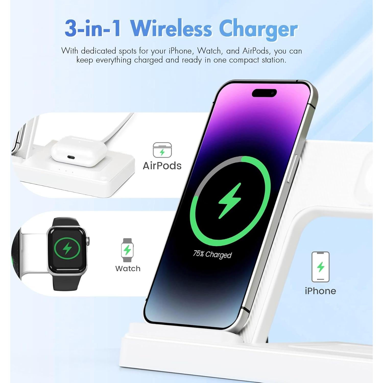 Estación de Carga Inalámbrica 3 en 1 SMILE STATION para Apple