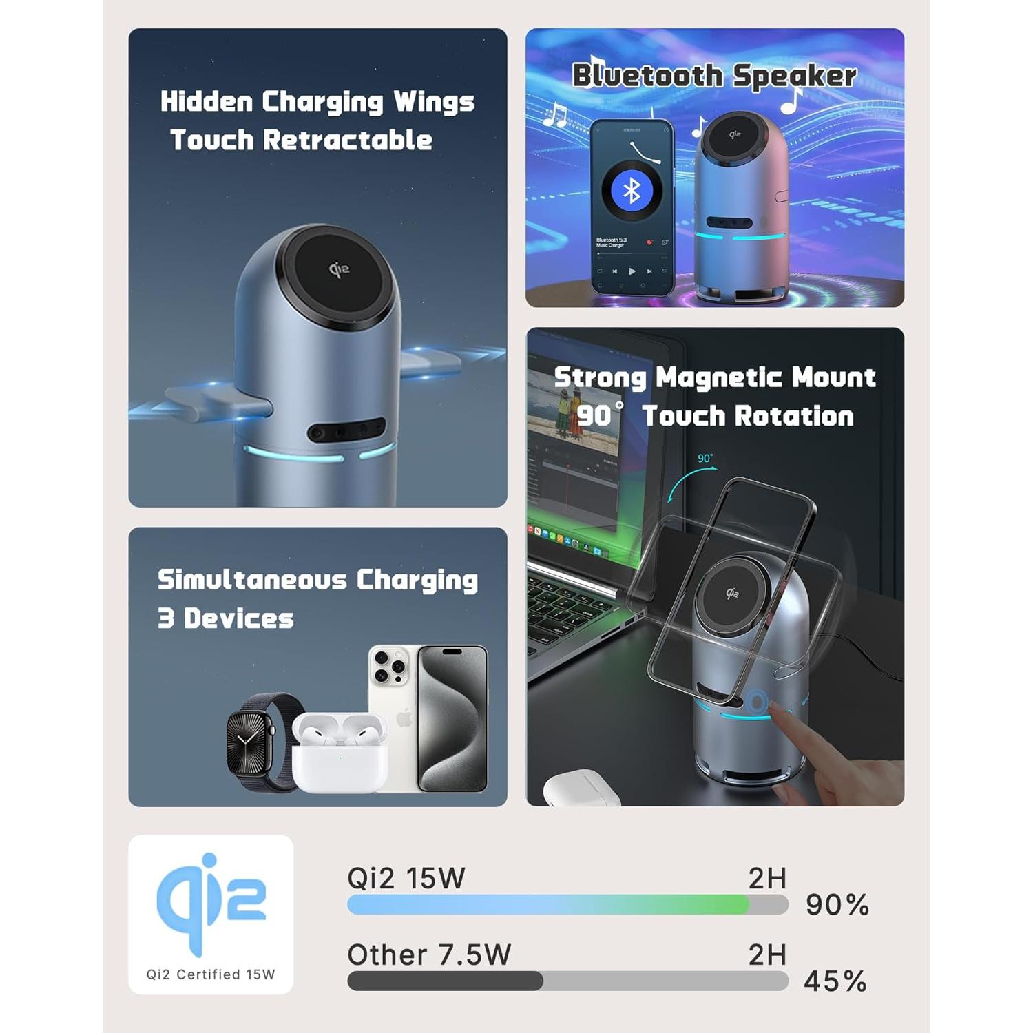 Estación de Carga Inalámbrica 3-en-1 Funtastech CS-S9B 30W