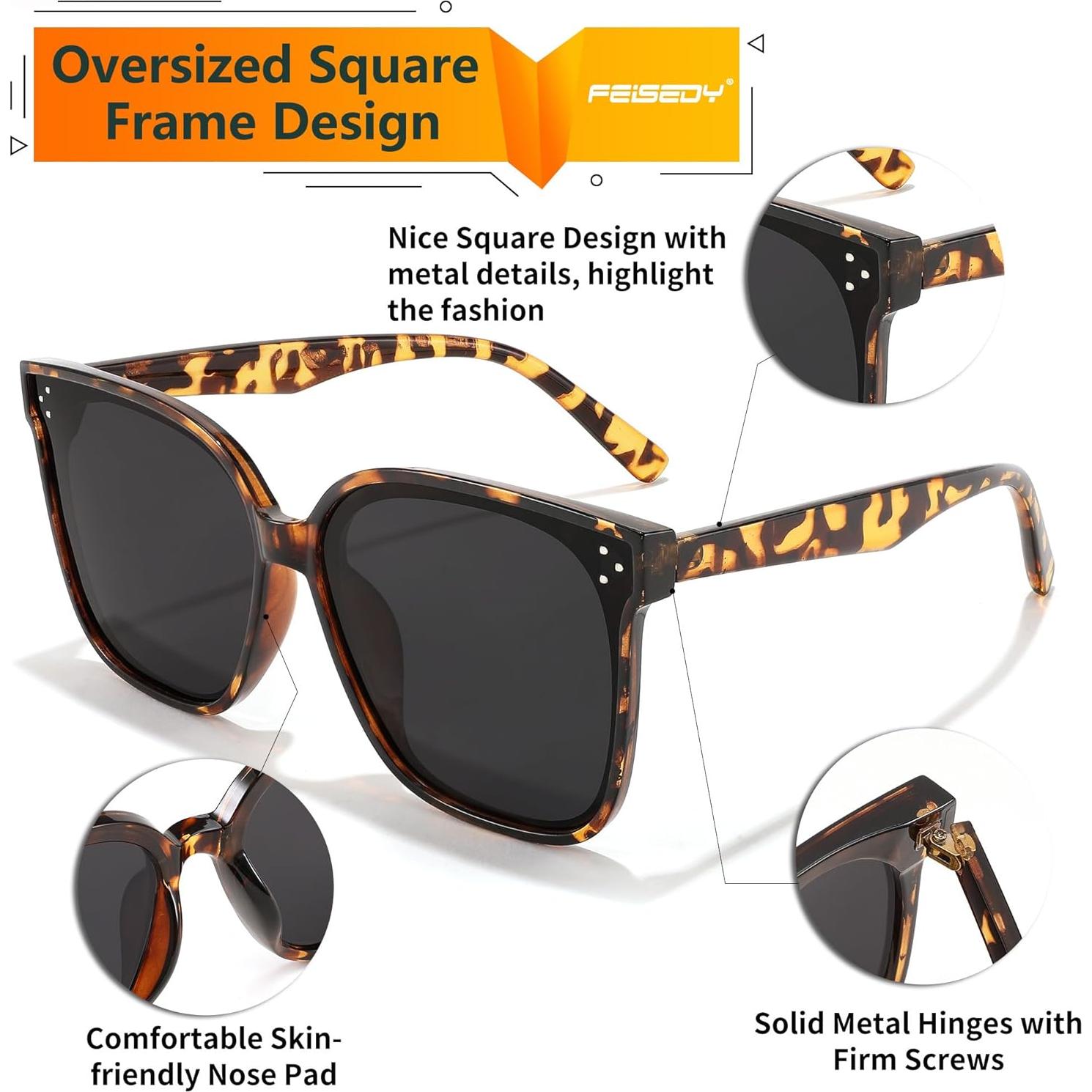 Gafas de sol polarizadas FEISEDY - Marco cuadrado UV400