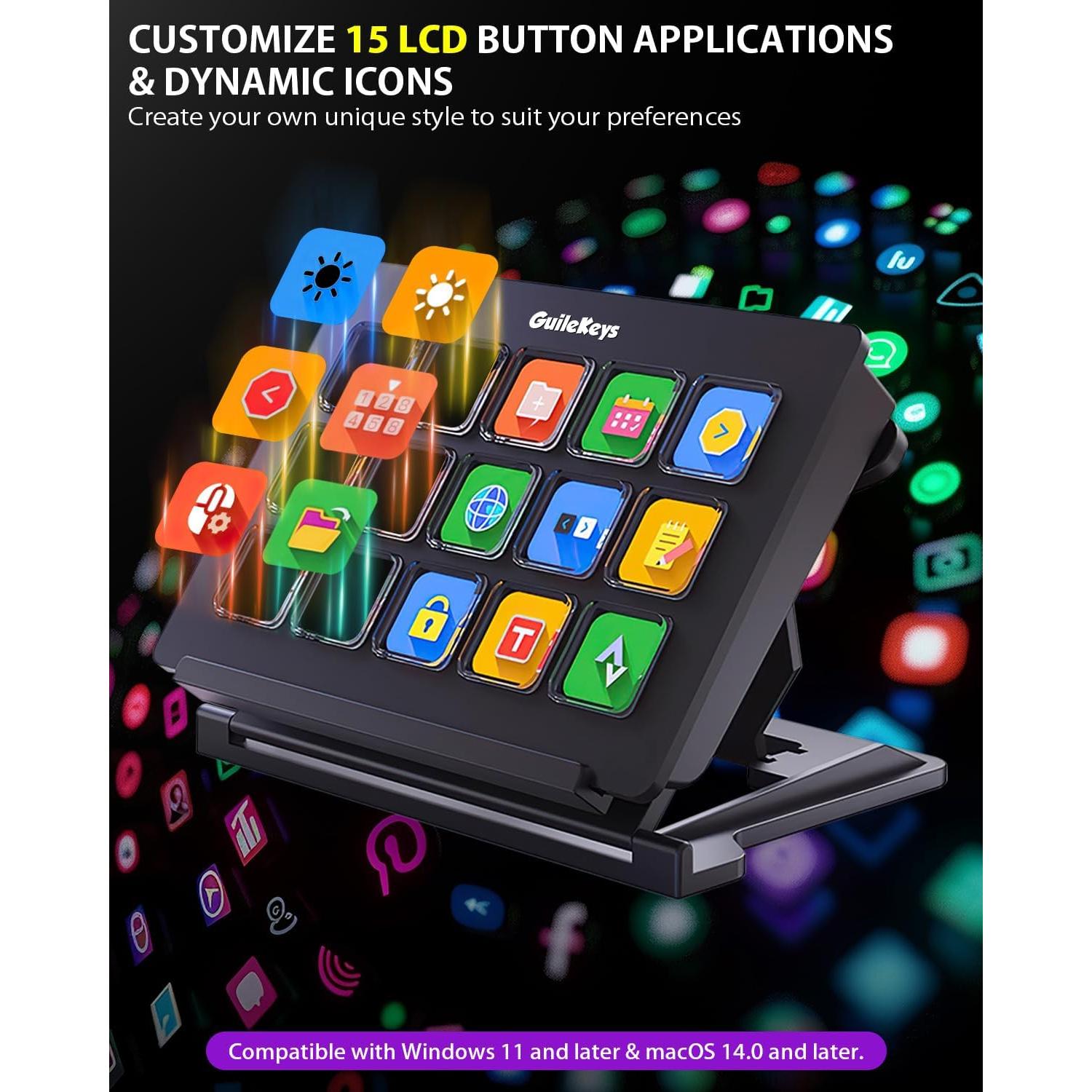 Deck de Transmisión GuileKeys con 15 Teclas Macro Personalizables