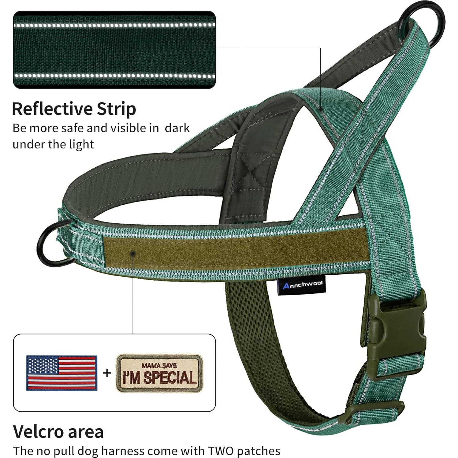 Arnés para Perros Annchwool Sin Tirones Verde L Acolchado Reflectante