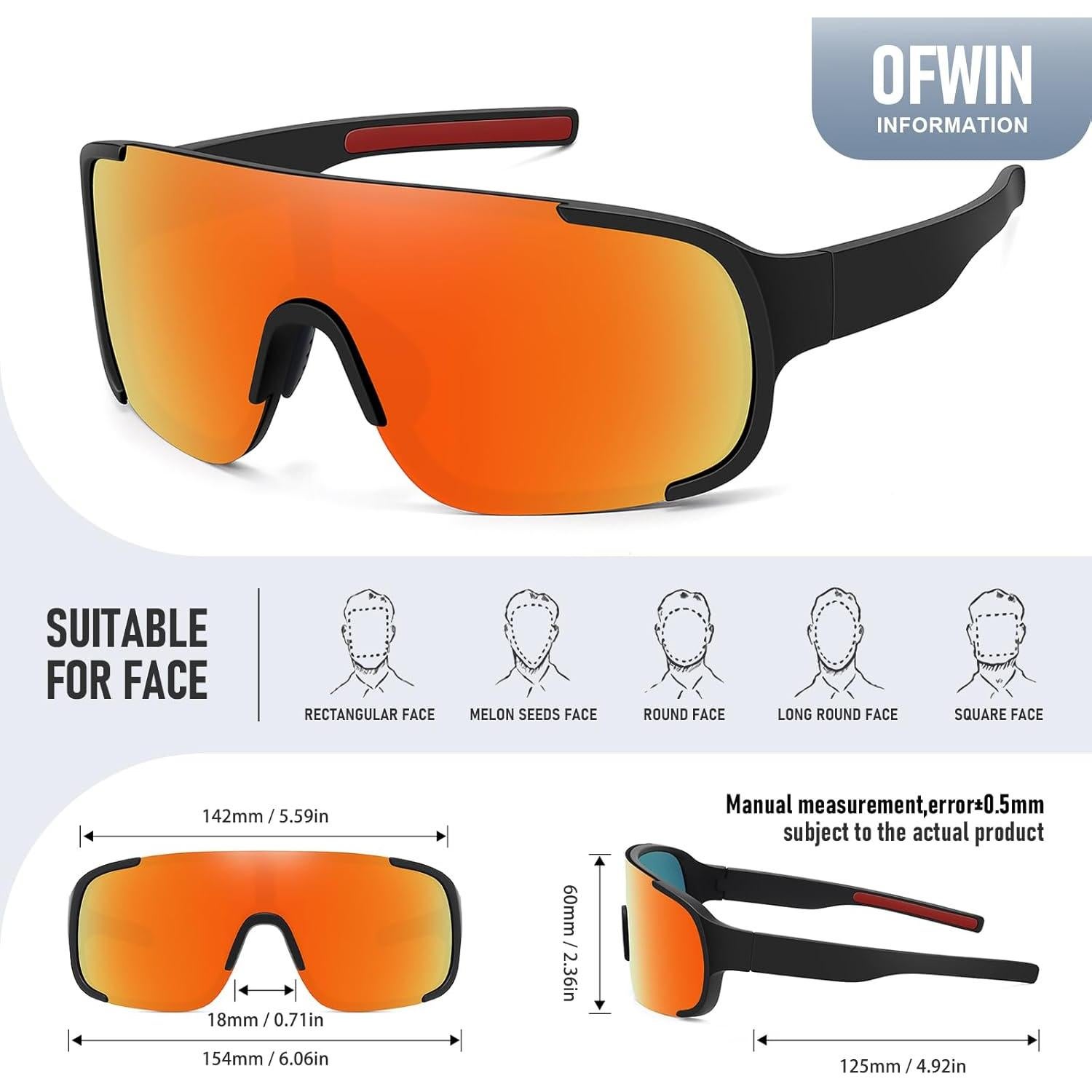 Gafas de sol deportivas Ofwin UV400 unisex para running y pesca