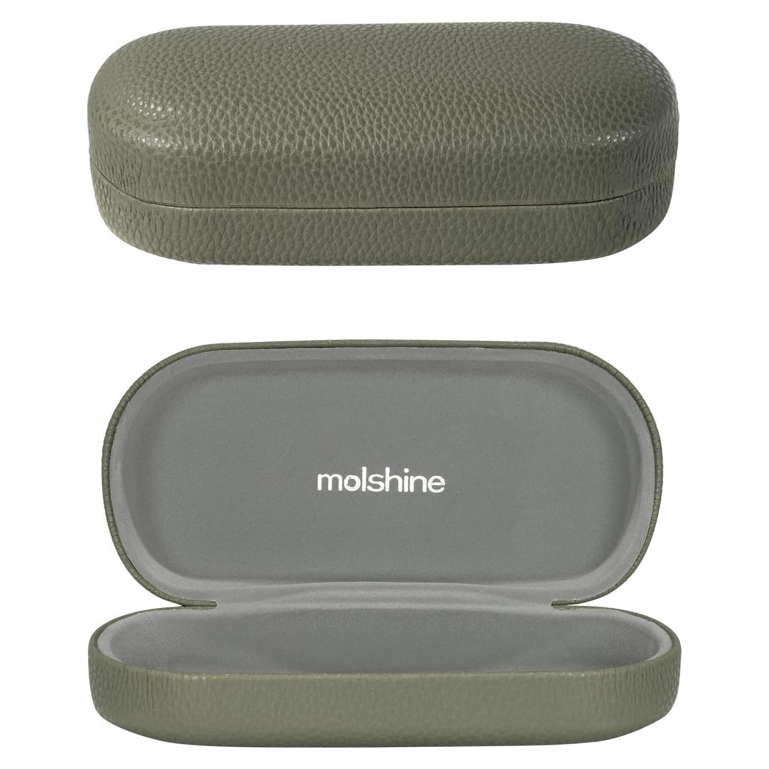 Funda Dura de Cuero Molshine para Gafas de Sol Verde Oliva
