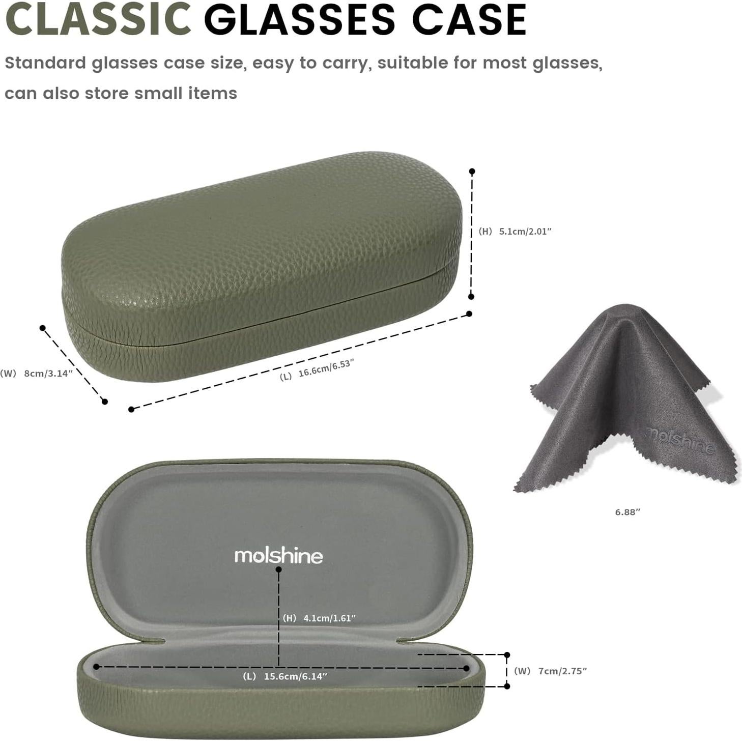 Funda Dura de Cuero Molshine para Gafas de Sol Verde Oliva