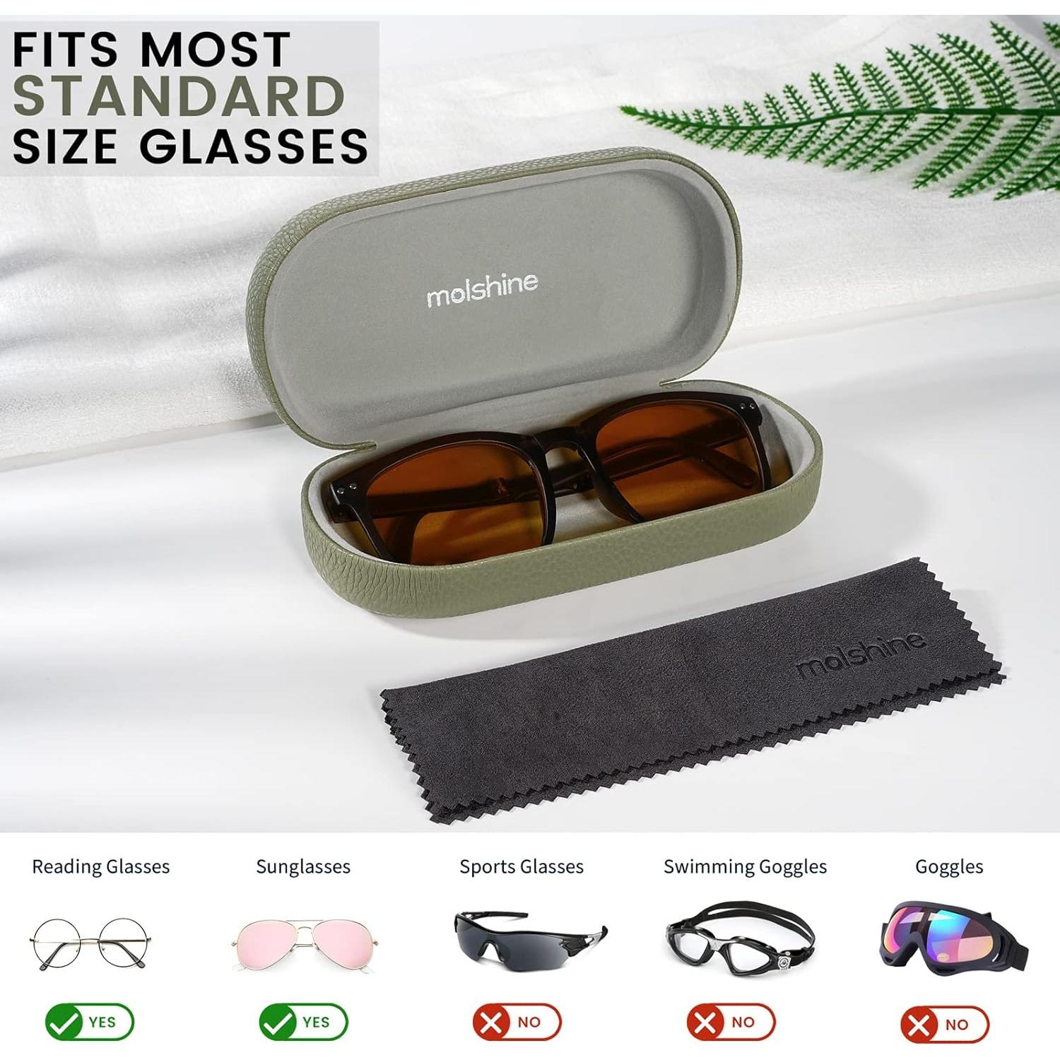 Funda Dura de Cuero Molshine para Gafas de Sol Verde Oliva
