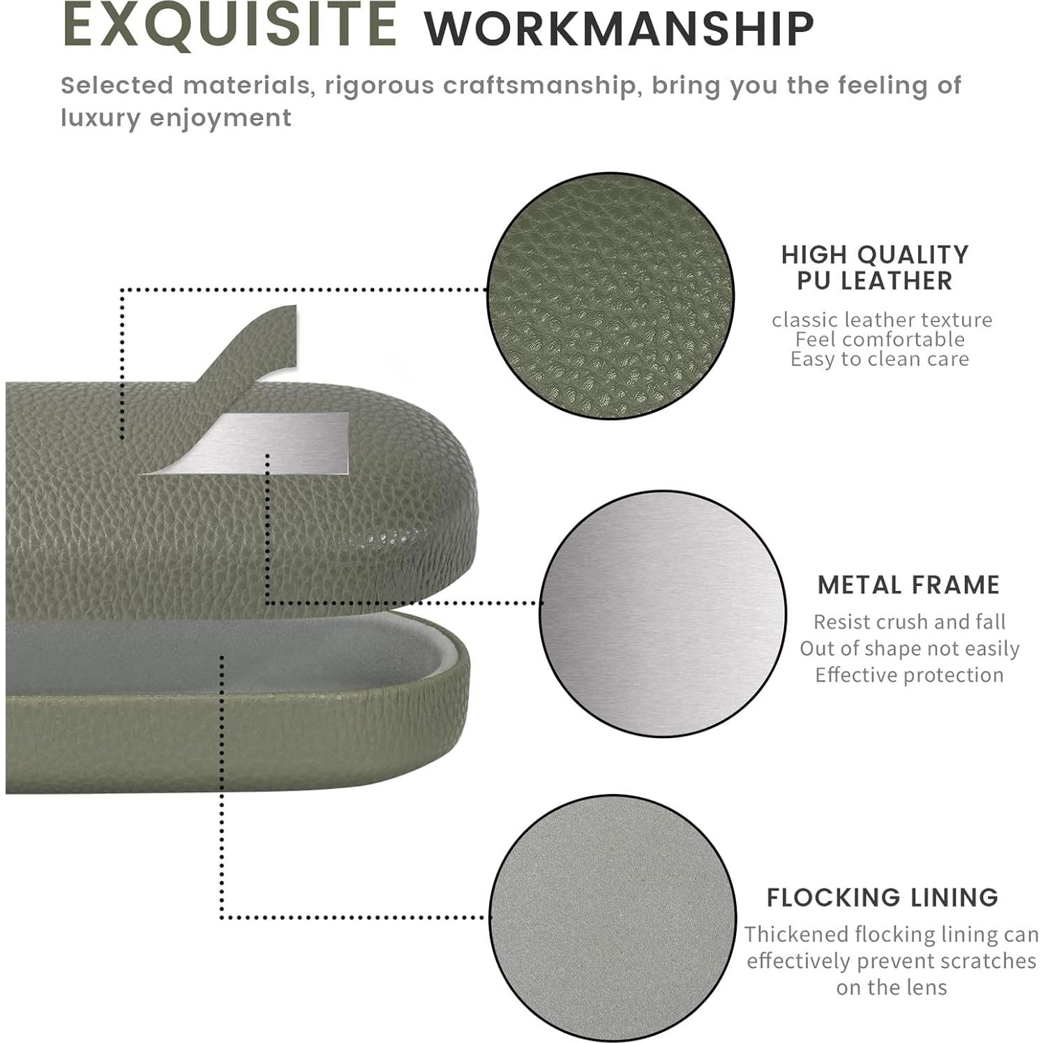 Funda Dura de Cuero Molshine para Gafas de Sol Verde Oliva