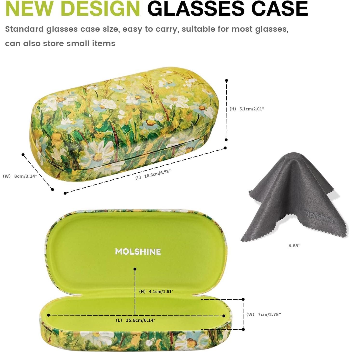 Molshine Funda Dura de Cuero para Gafas - Grande Verde
