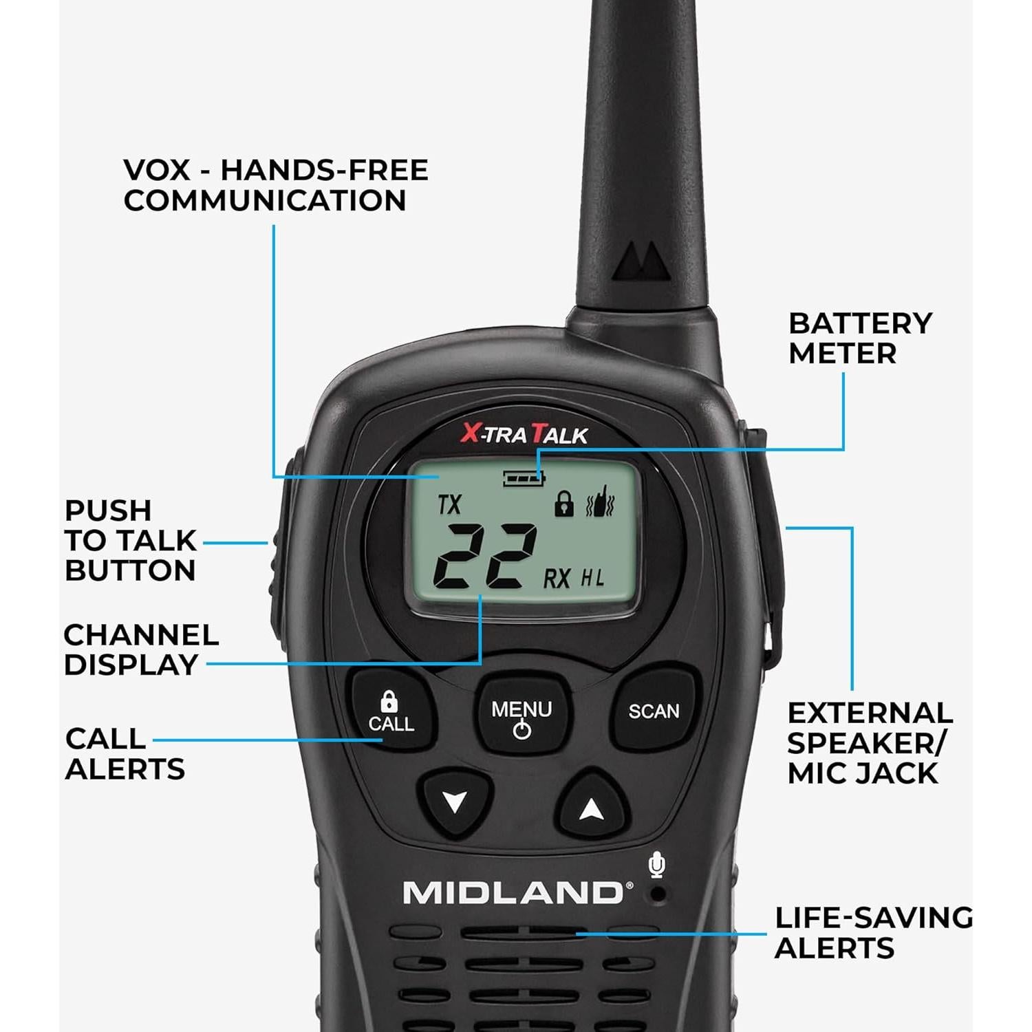 Walkie Talkies Midland LXT500VP3 22 Canales 0.45 kg Negro