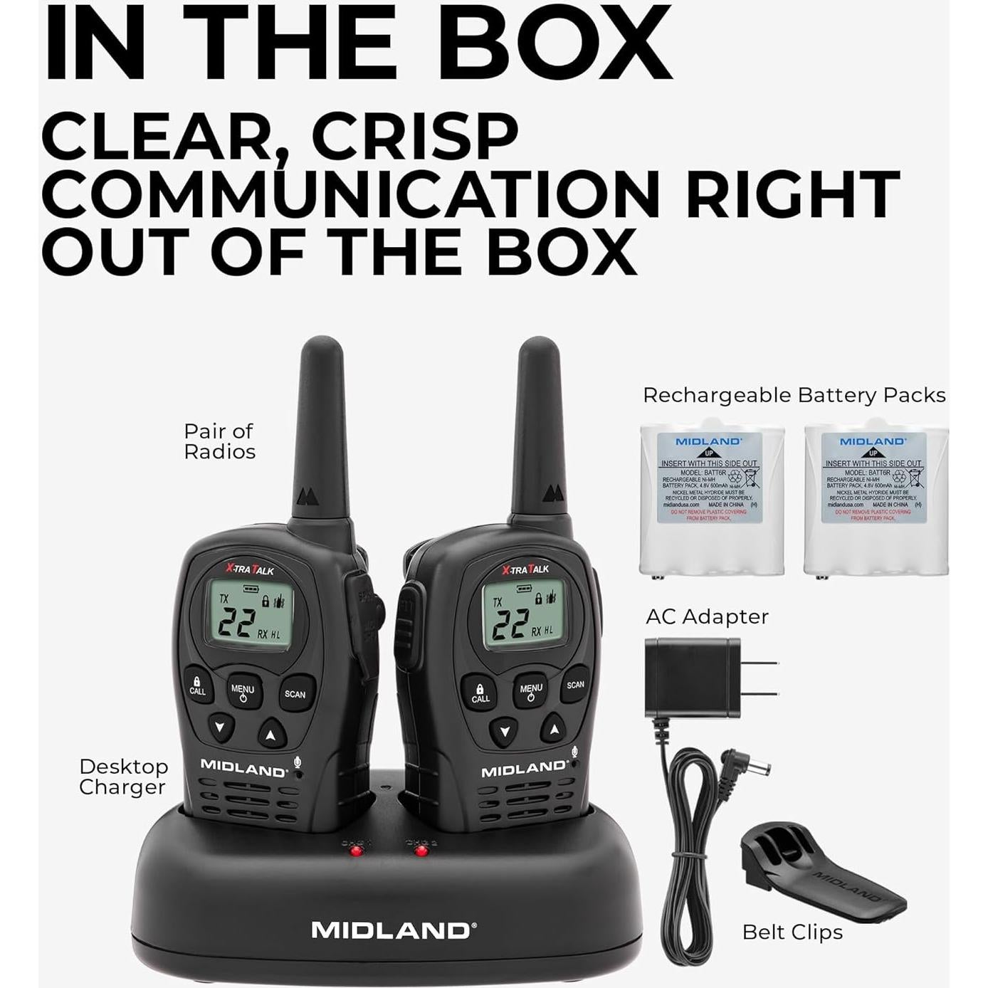 Walkie Talkies Midland LXT500VP3 22 Canales 0.45 kg Negro