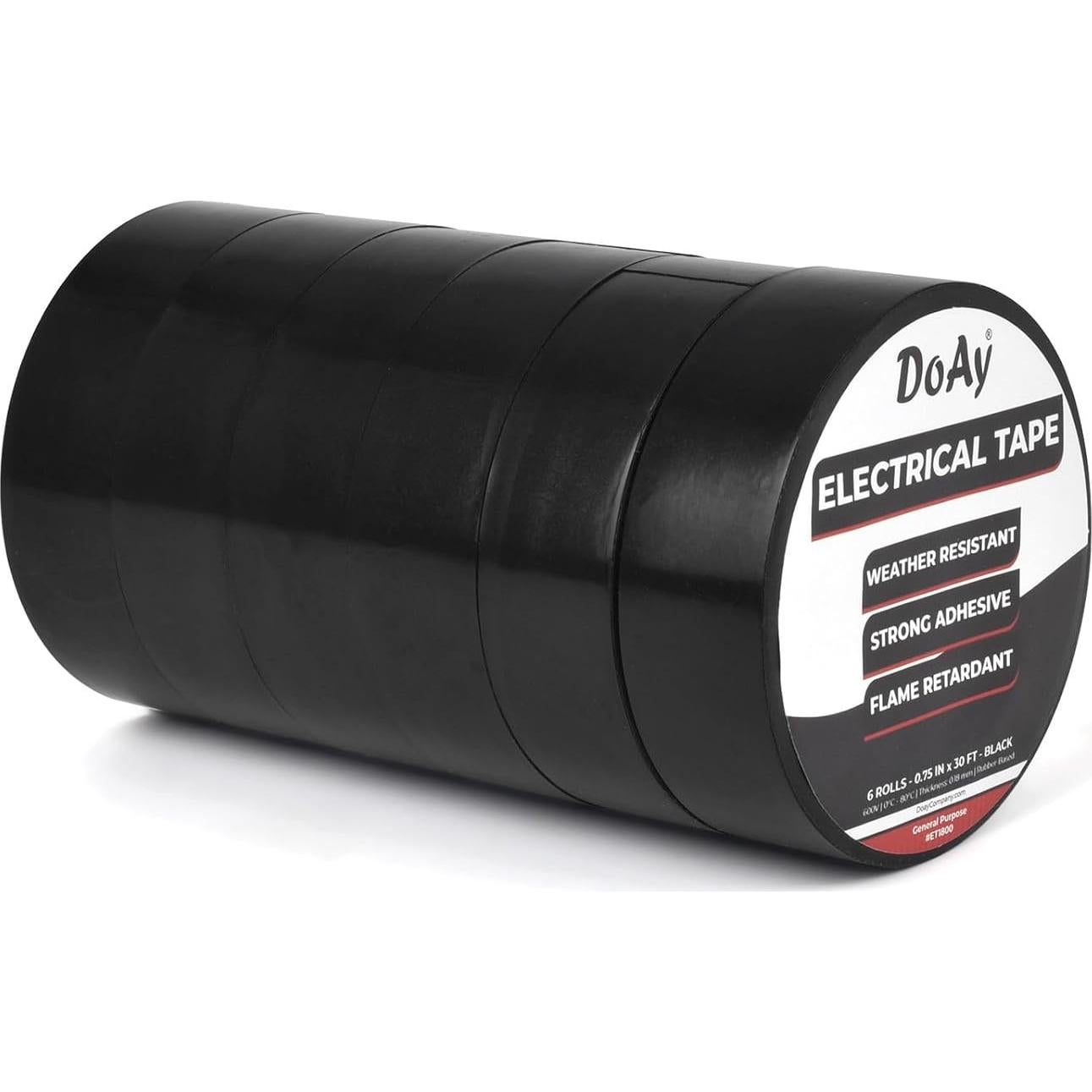 Cinta Eléctrica Negra DOAY - 6 Rollos de 1.9 cm x 54.86 m
