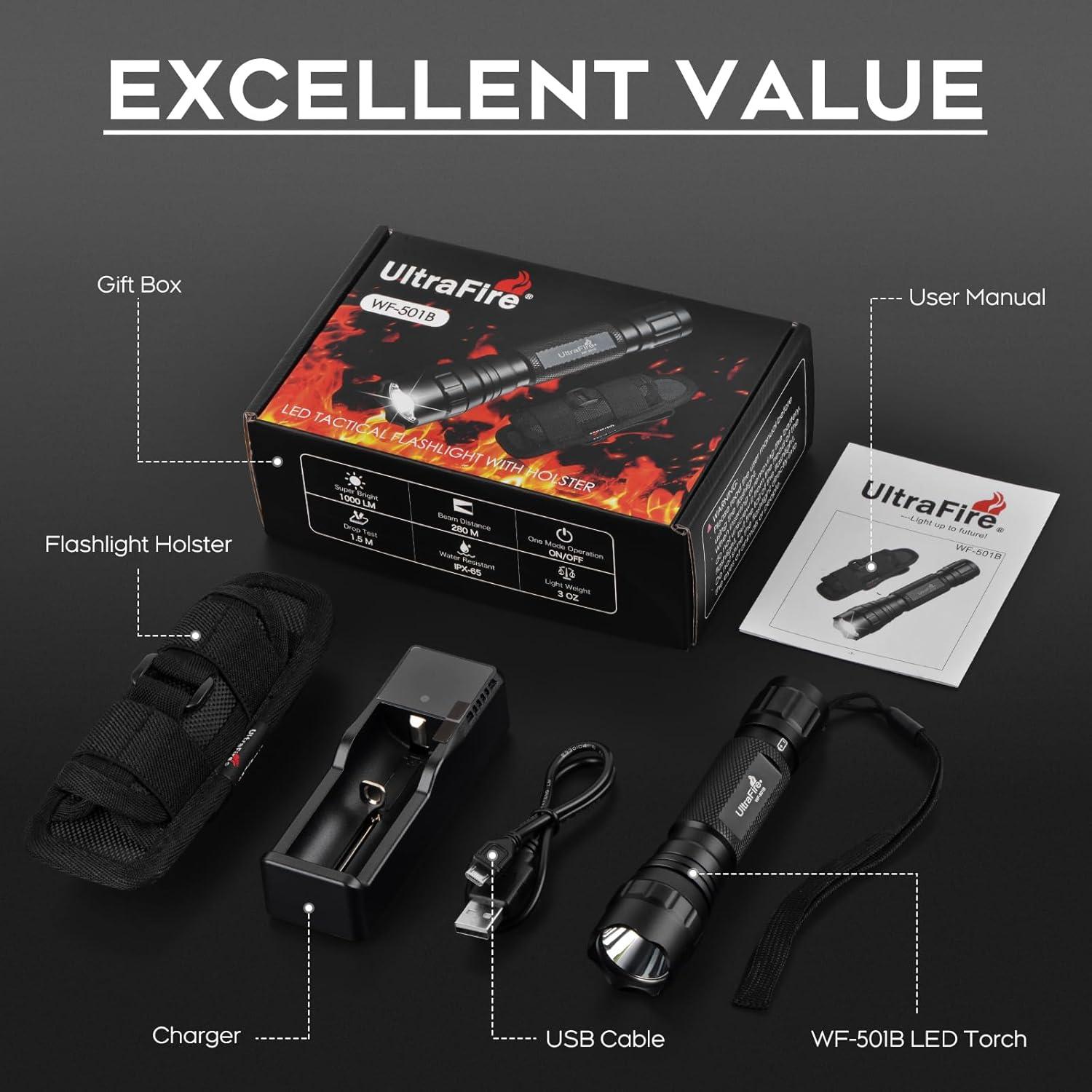 Linterna Táctica UltraFire WF-501B LED 1000 Lúmenes con Funda