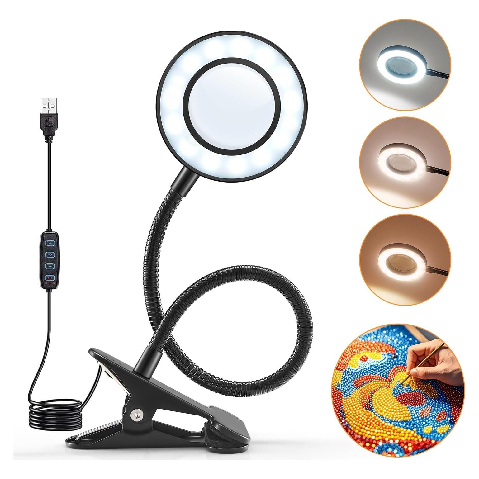 Lupa iluminada 10X Mubarek con luz y clip ajustable