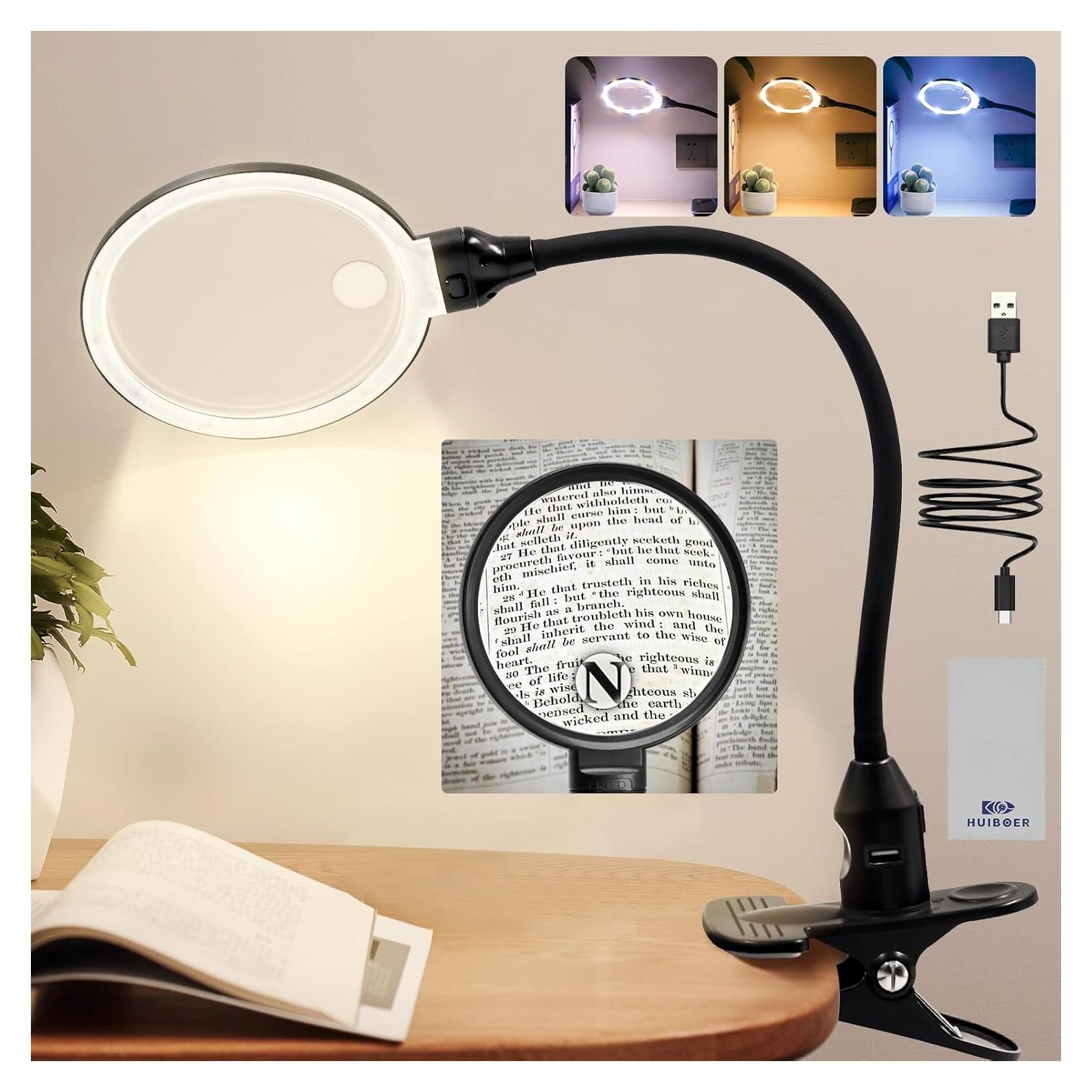 Lupa de 15X con luz LED Huiboer y soporte flexible