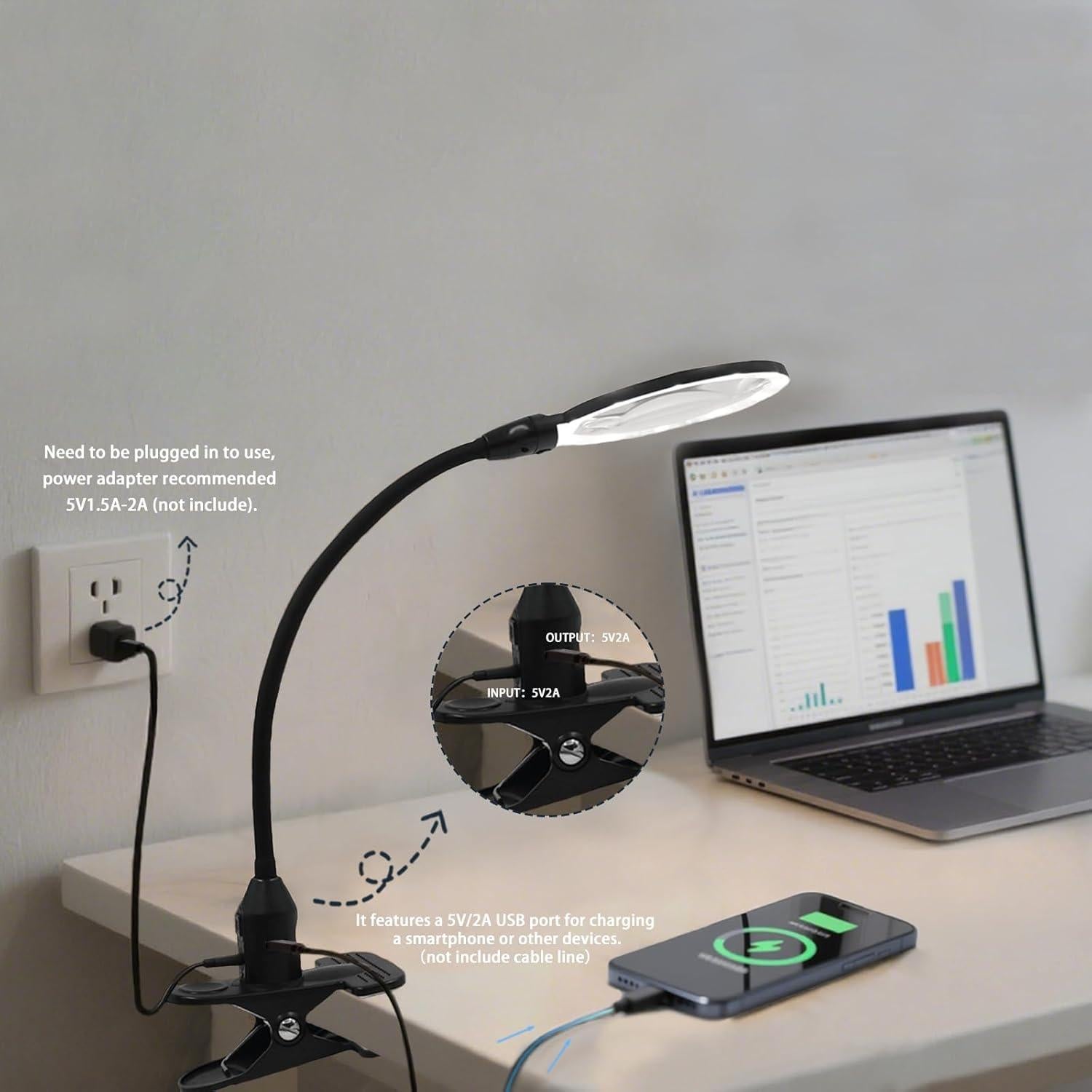 Lupa de 15X con luz LED Huiboer y soporte flexible