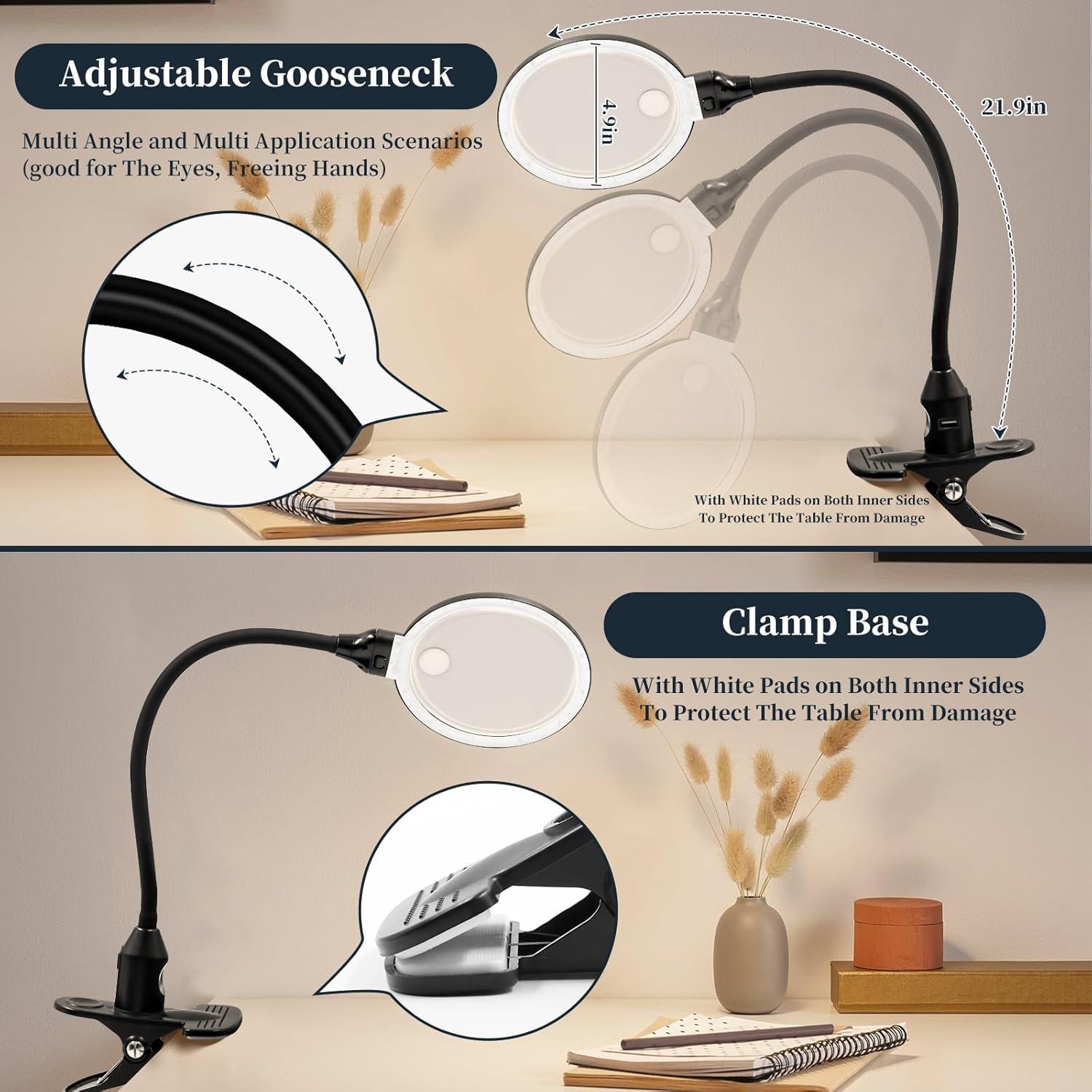 Lupa de 15X con luz LED Huiboer y soporte flexible