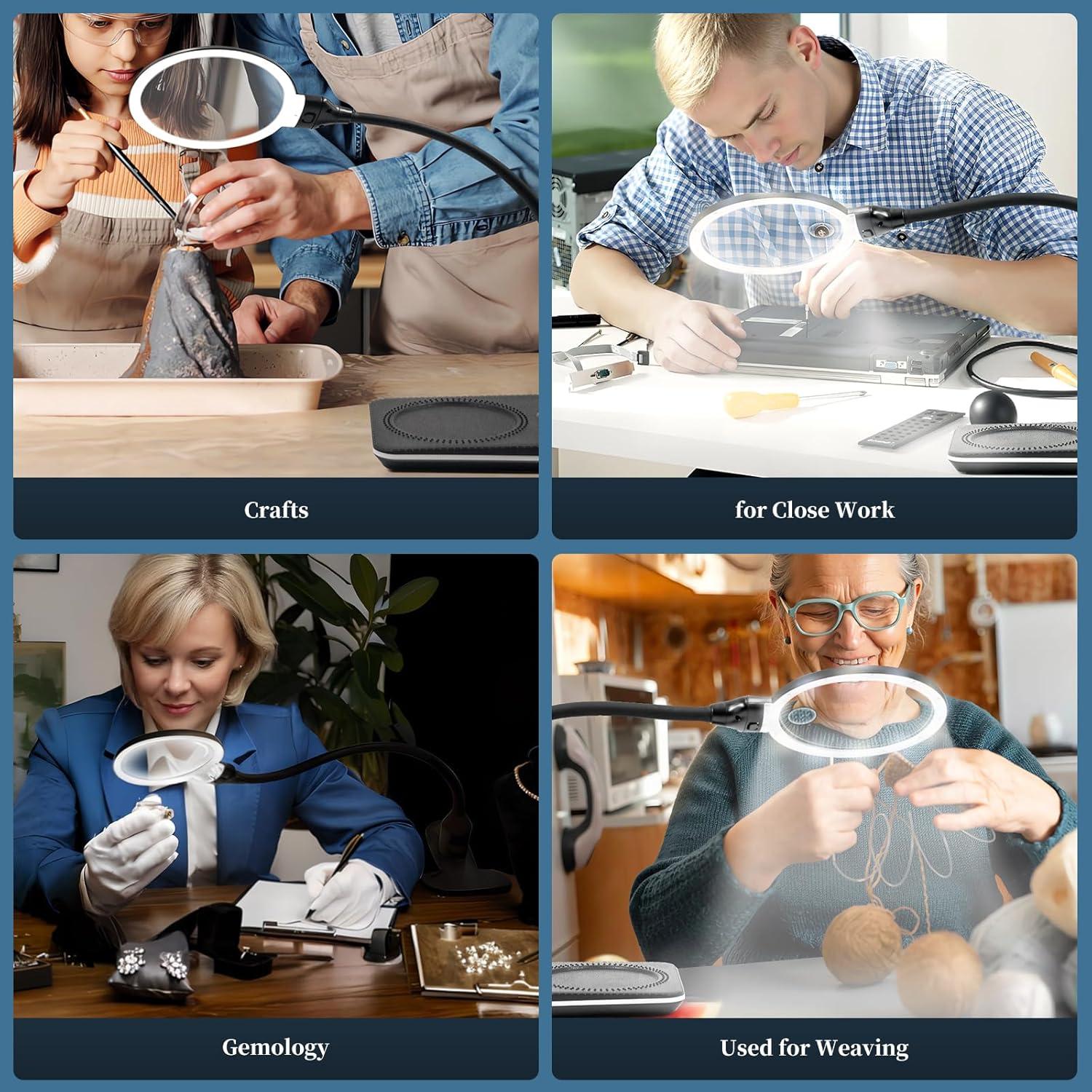 Lupa de 15X con luz LED Huiboer y soporte flexible