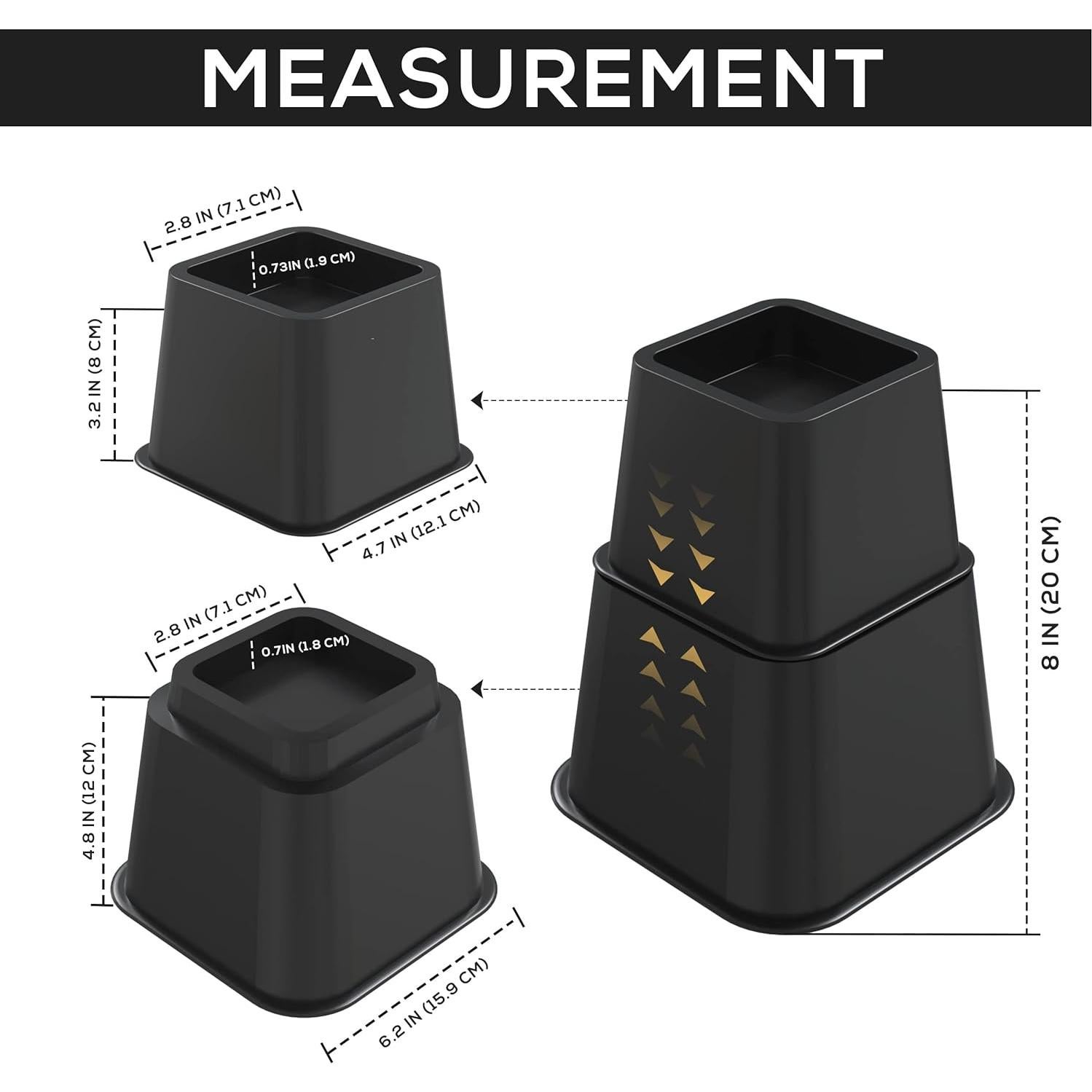 Elevadores de Cama Ajustables Utopia Bedding - 4 Piezas 7.62 a 20.32 cm - Soporta 590 kg - Negro