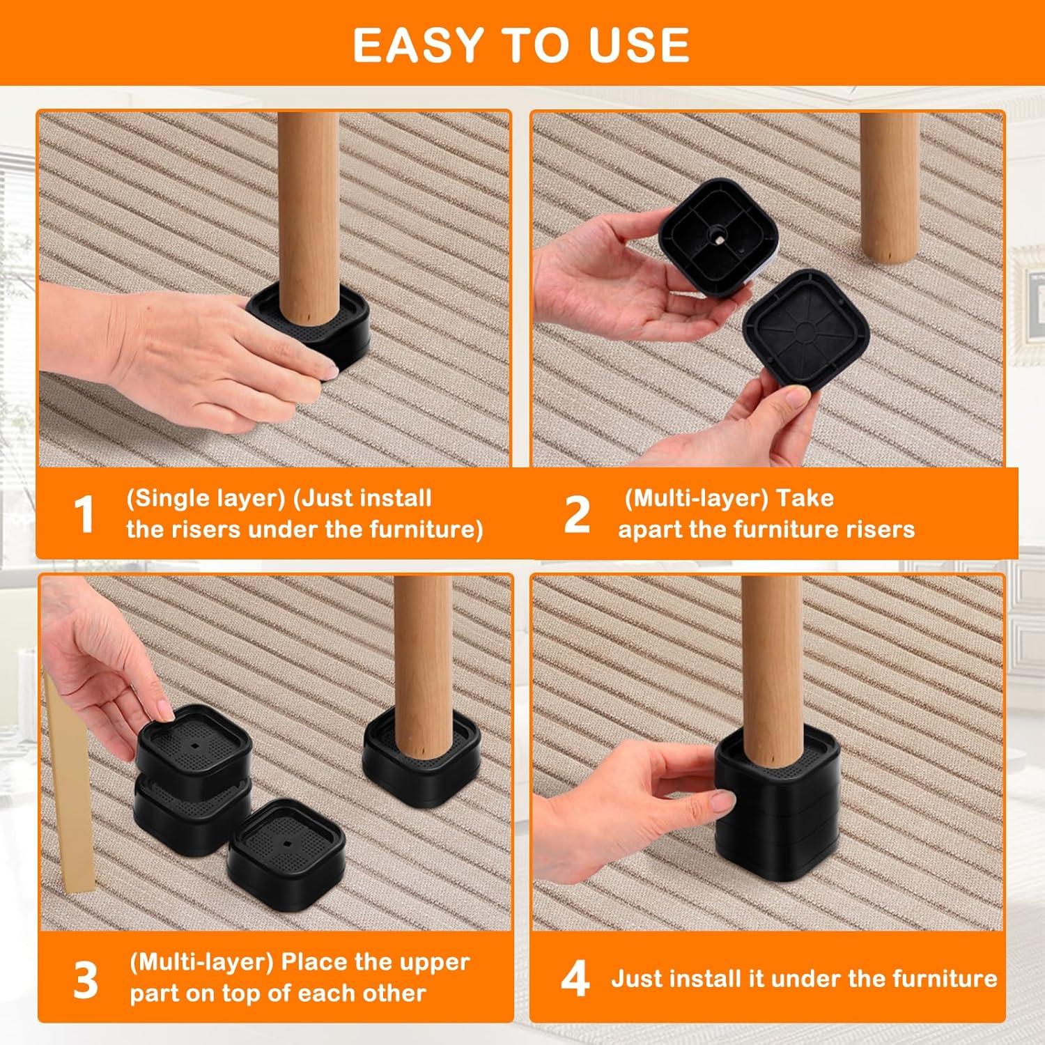 Elevadores de Muebles Ajustables Shouwuhho 8 Piezas Negro