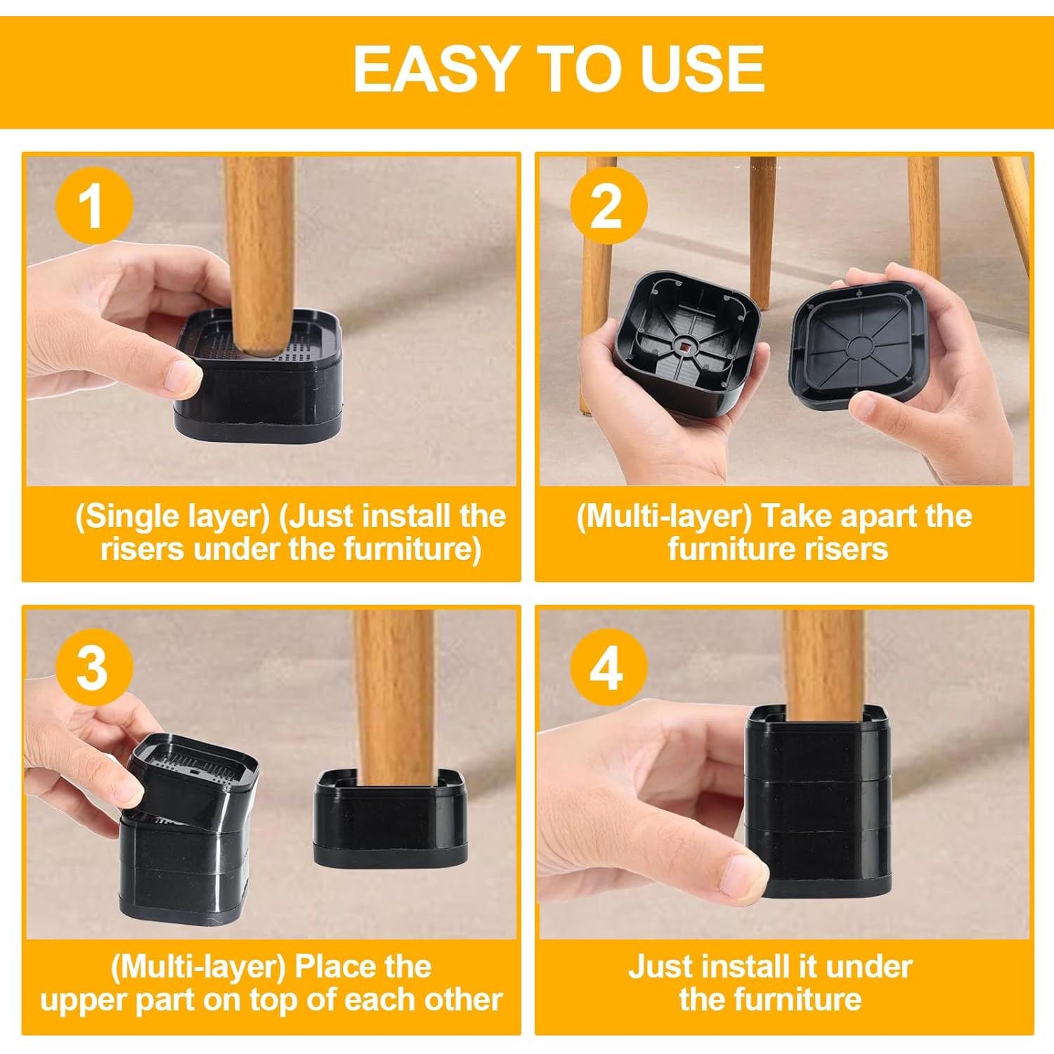 Elevadores de Muebles Ajustables Hnndlra - Paquete de 8 Piezas