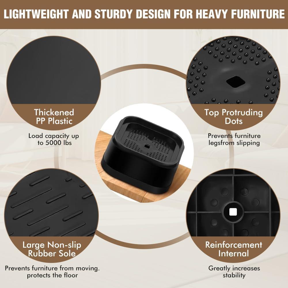 Elevadores de Muebles Ajustables Hnndlra - Paquete de 8 Piezas