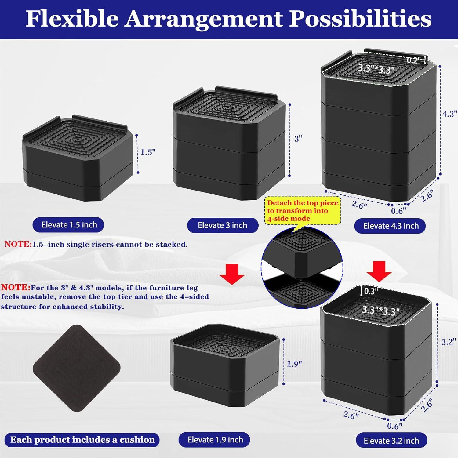 Elevadores de Cama Lsteekoop 4 Paquete 7.6 cm Soporta 1814 kg