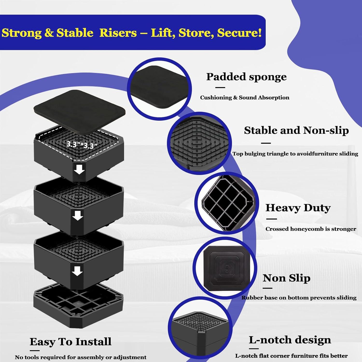 Elevadores de Cama Lsteekoop 4 Paquete 7.6 cm Soporta 1814 kg