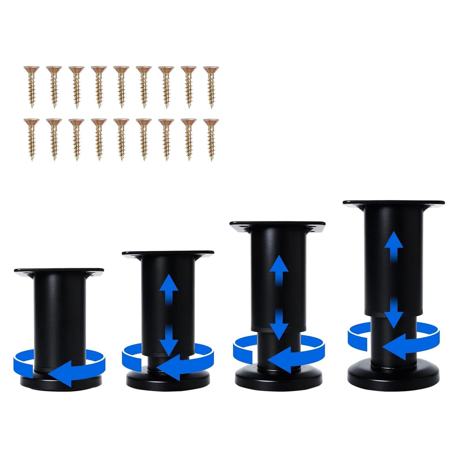 Patas de Muebles Ajustables Olldag 4 Pcs 8-12 cm Metal Negro