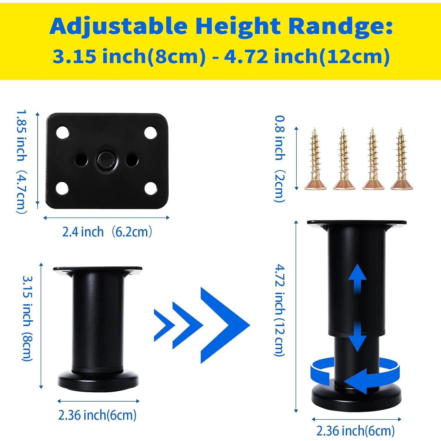 Patas de Muebles Ajustables Olldag 4 Pcs 8-12 cm Metal Negro