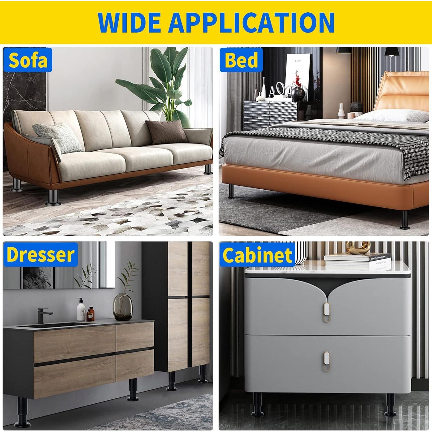 Patas de Muebles Ajustables Olldag 4 Pcs 8-12 cm Metal Negro