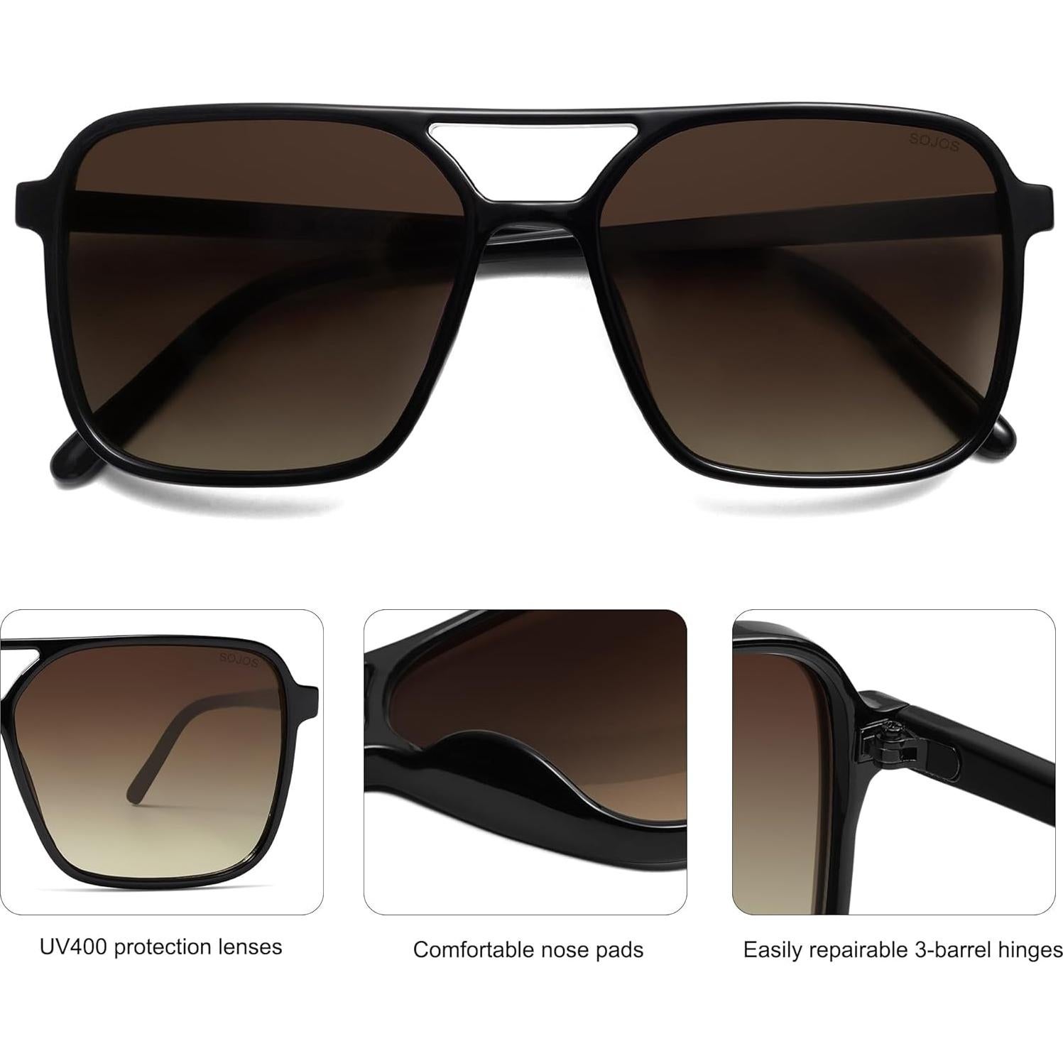 Gafas de Sol Aviador SojoS SJ2327 UV400 Unisex Negro/Marrón