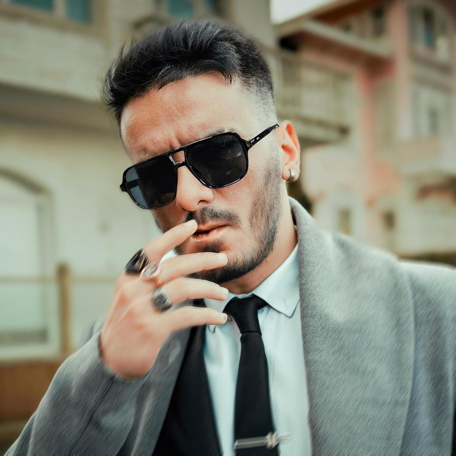 FEISEDY Retro Square Aviator Sunglasses Women Men 70s Vintage Trendy Plastic Frame Sun Glasses B4158