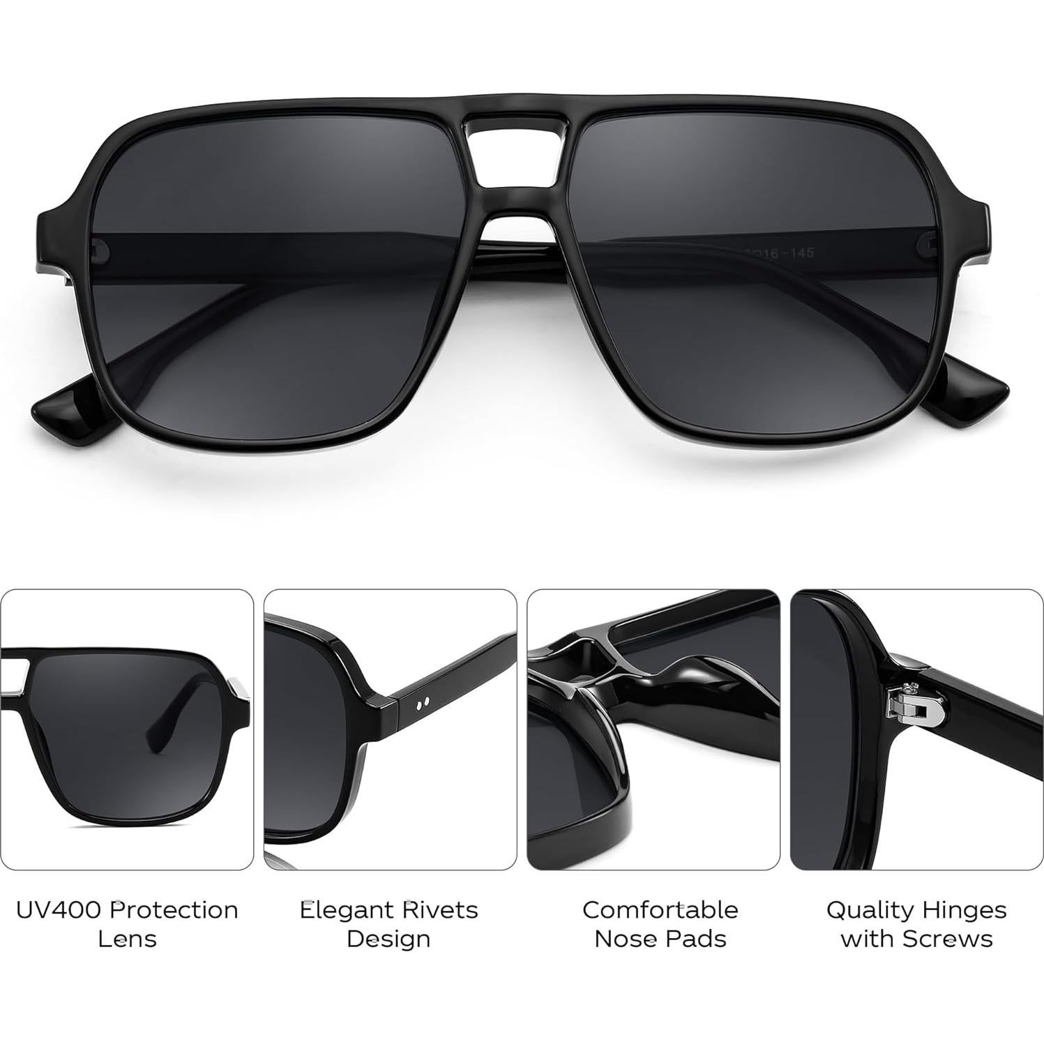 FEISEDY Retro Square Aviator Sunglasses Women Men 70s Vintage Trendy Plastic Frame Sun Glasses B4158