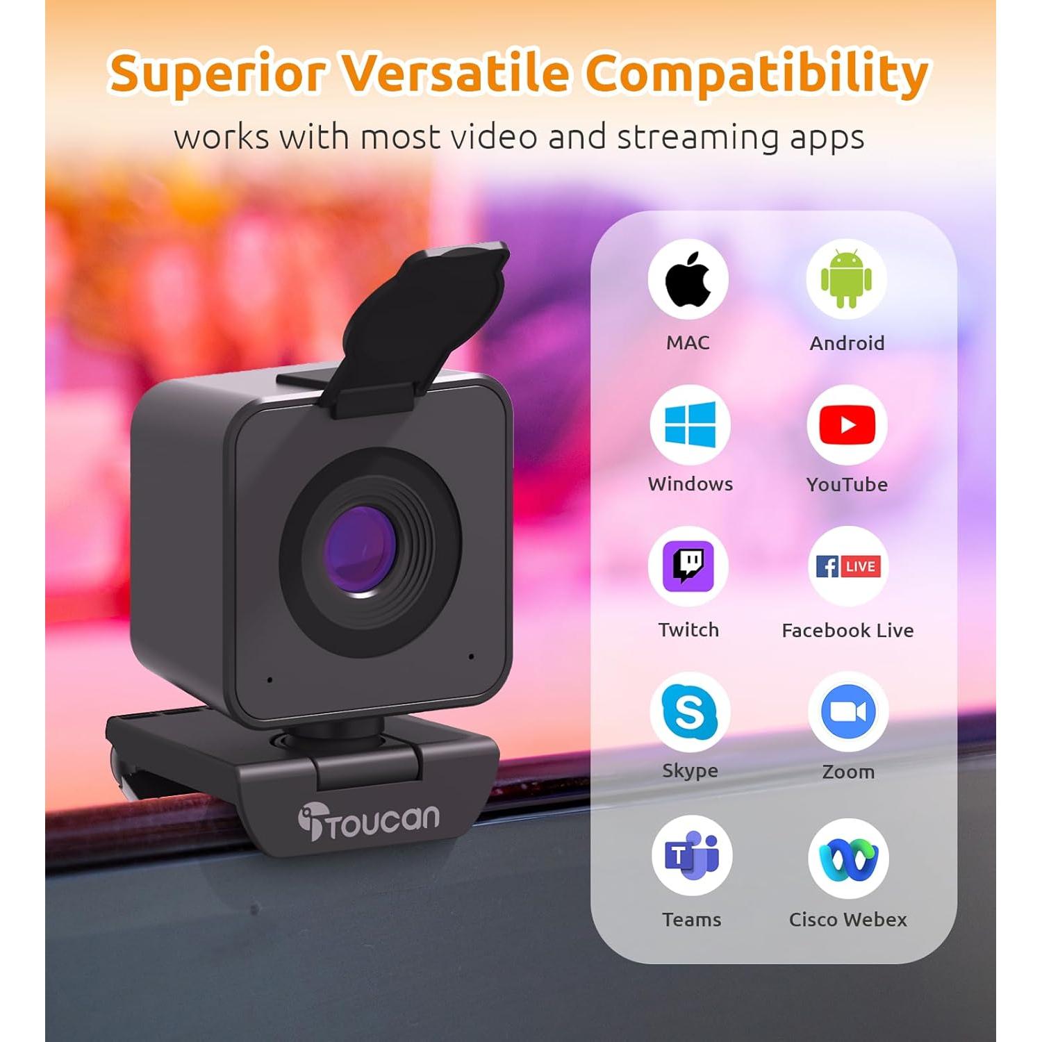 Cámara Web TOUCAN 1080P con Micrófono y Visión 115°