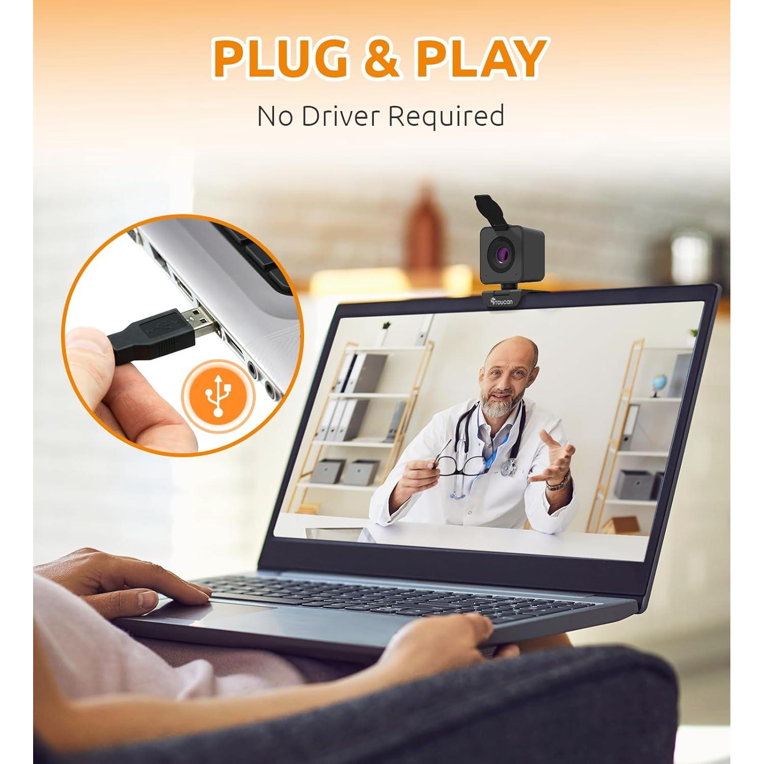 Cámara Web TOUCAN 1080P con Micrófono y Visión 115°