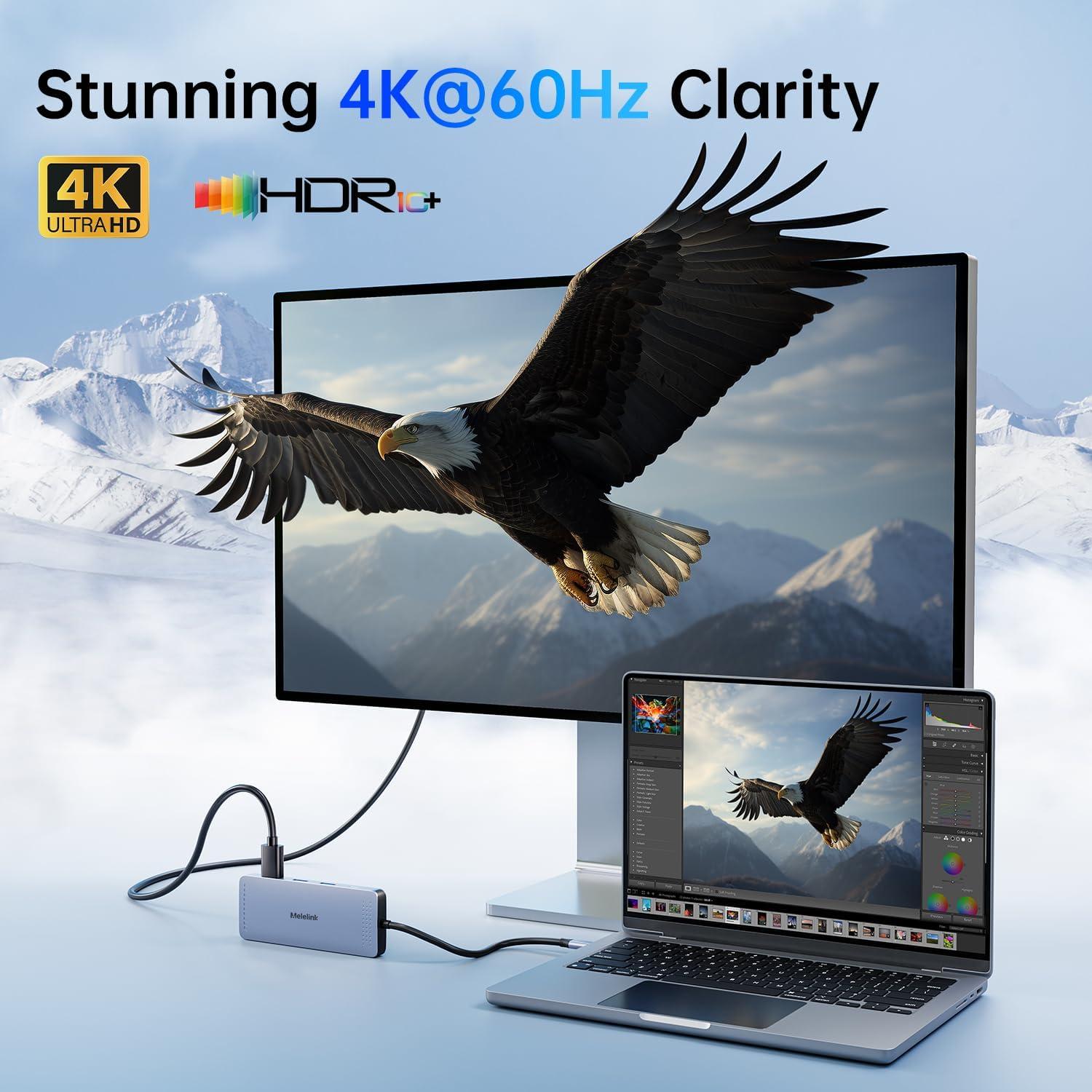 Hub USB C 10 en 1 Melelink con HDMI 4K, Ethernet y 100W PD