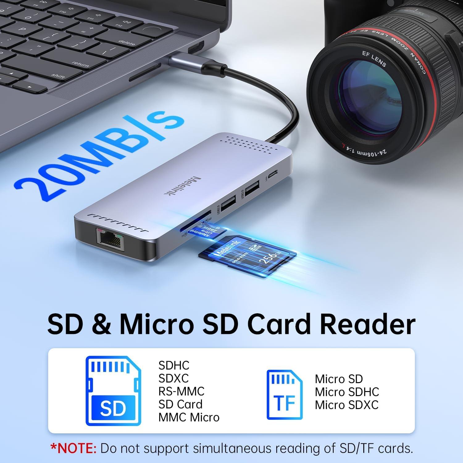 Hub USB C 10 en 1 Melelink con HDMI 4K, Ethernet y 100W PD