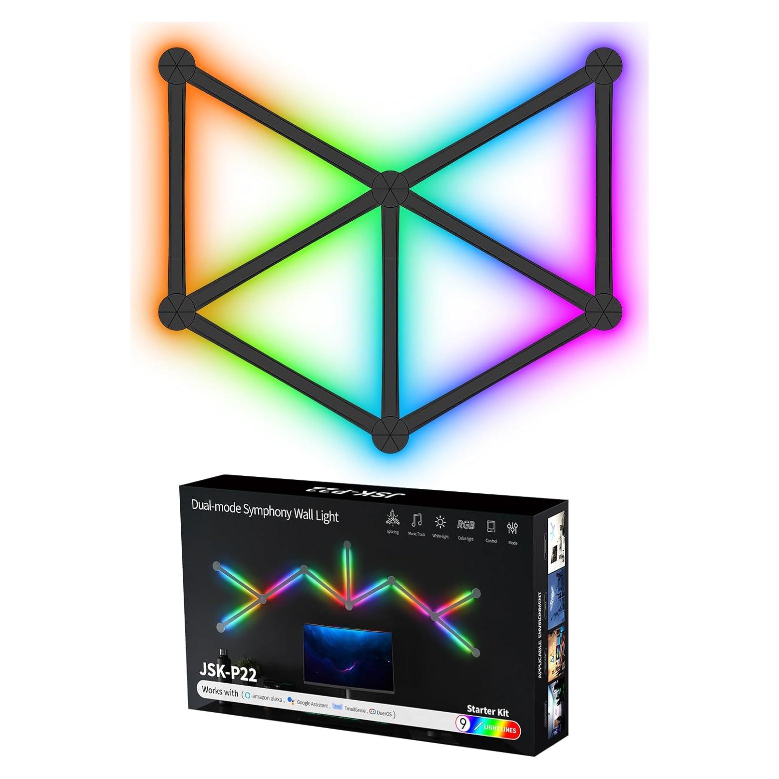 Luz de Pared LED RGB TOHETO Kit 9 Líneas Modular Wi-Fi