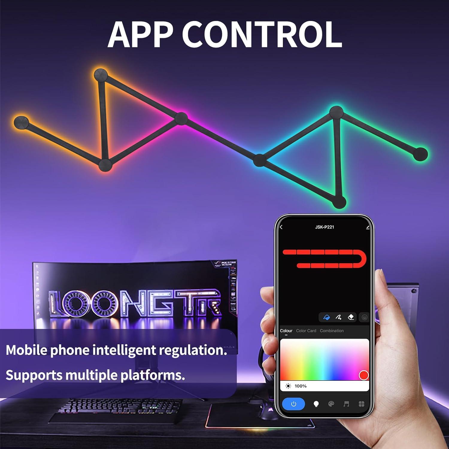 Luz de Pared LED RGB TOHETO Kit 9 Líneas Modular Wi-Fi