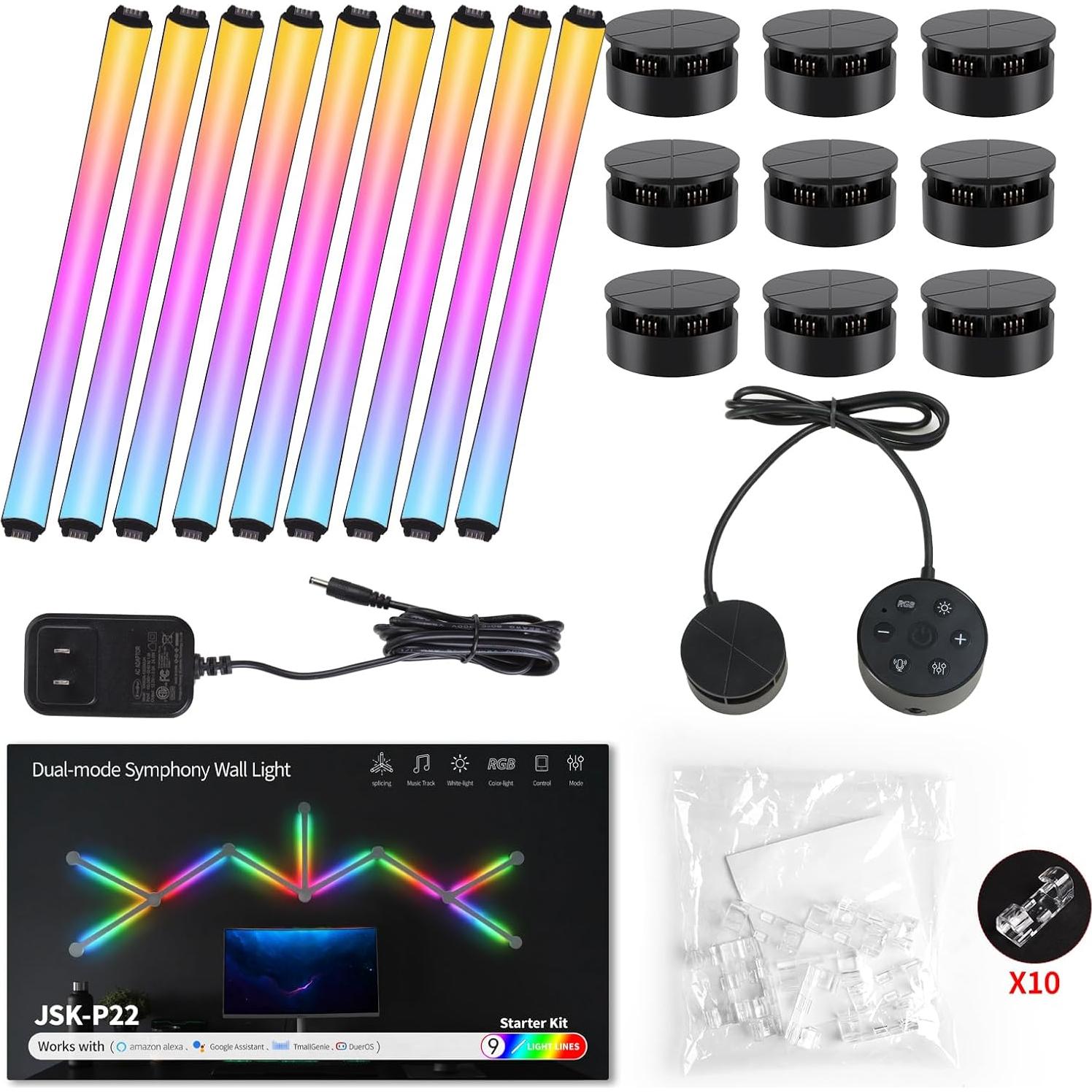 Luz de Pared LED RGB TOHETO Kit 9 Líneas Modular Wi-Fi