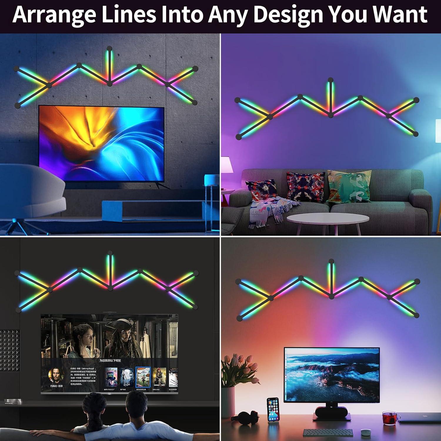 Luz de Pared LED RGB TOHETO Kit 9 Líneas Modular Wi-Fi