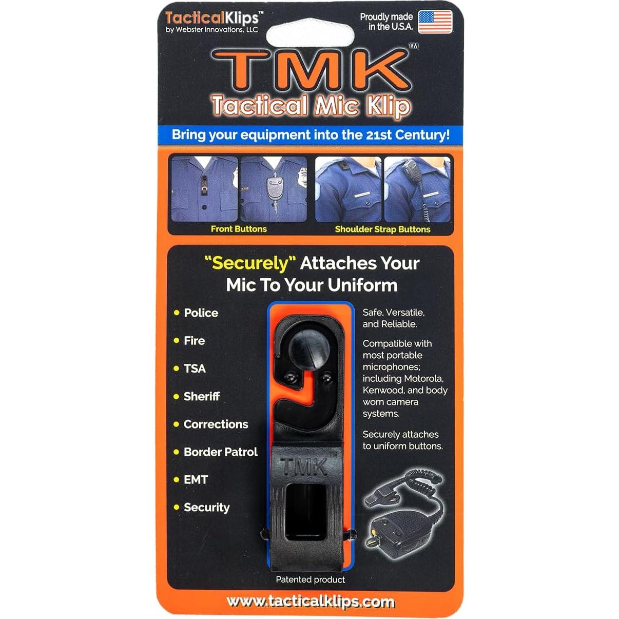 Clip de Micrófono Táctico TMK para Uniformes de Primeros Respondedores