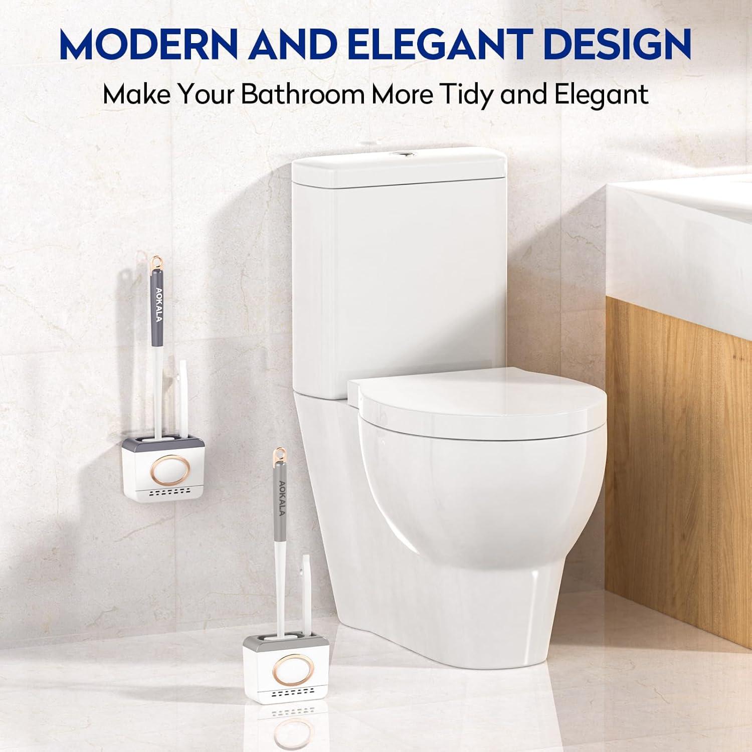 Juego de Limpieza de Inodoro Aokala - Cepillo Silicona Gris Claro