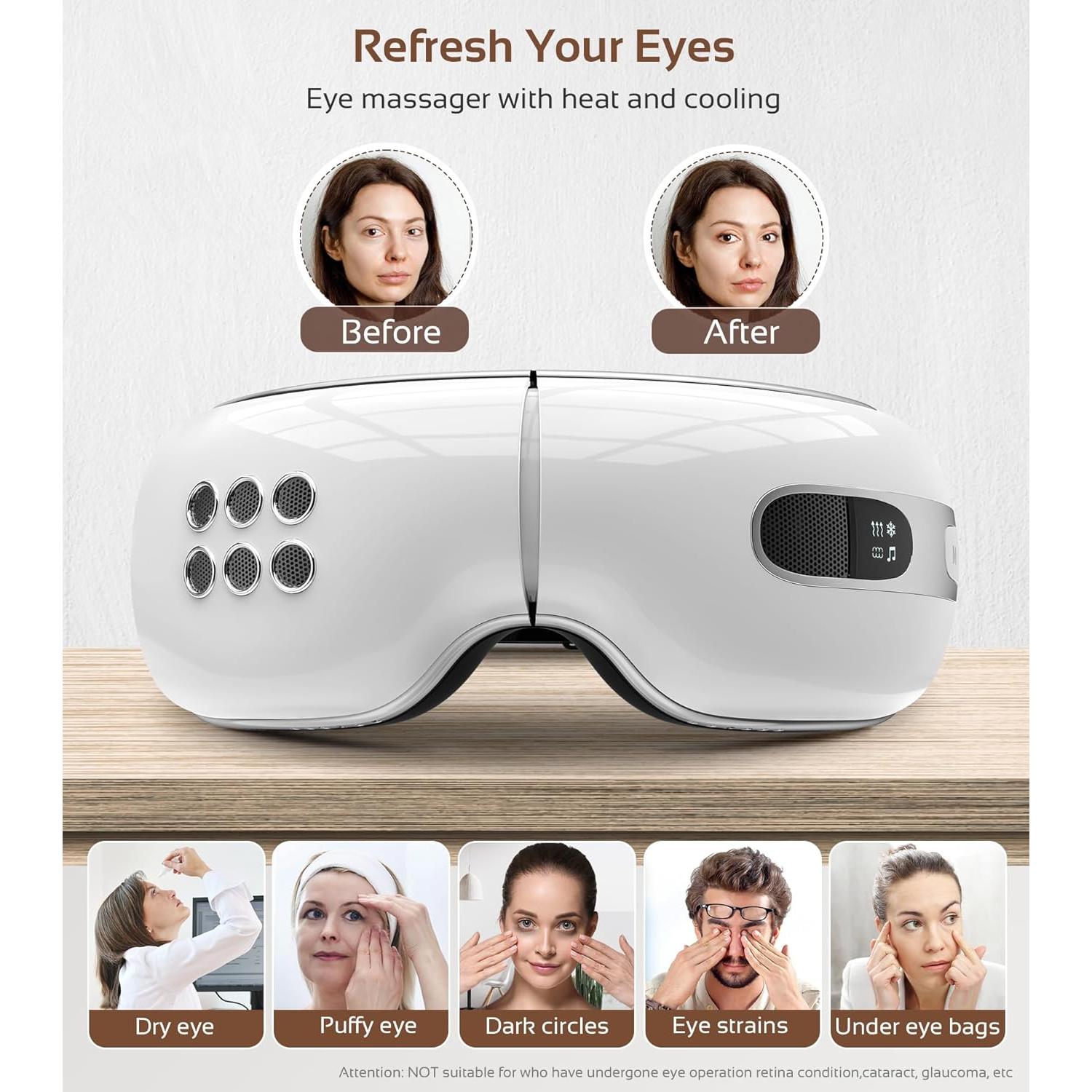 Masajeador de Ojos BOQUBOO con Calor y Enfriamiento, 4 Modos