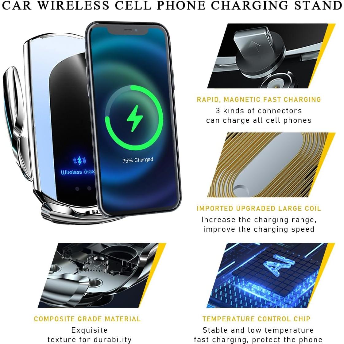 Soporte Cargador Inalámbrico Ohleats 15W para Coche Plata