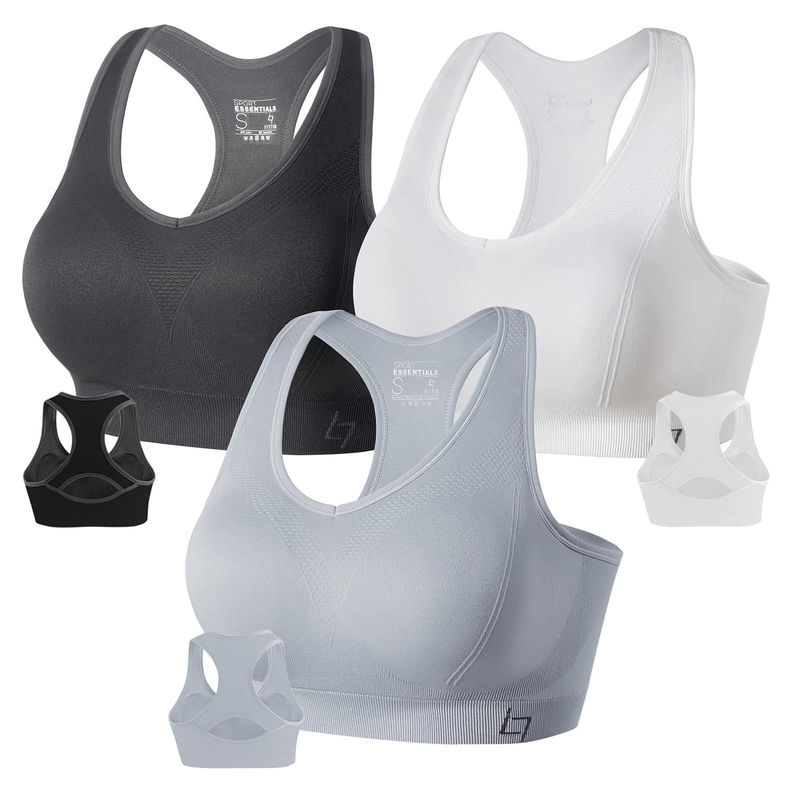 Sujetador Deportivo FITTIN Mujer Mediano 3 Pzas Gris Negro Plateado