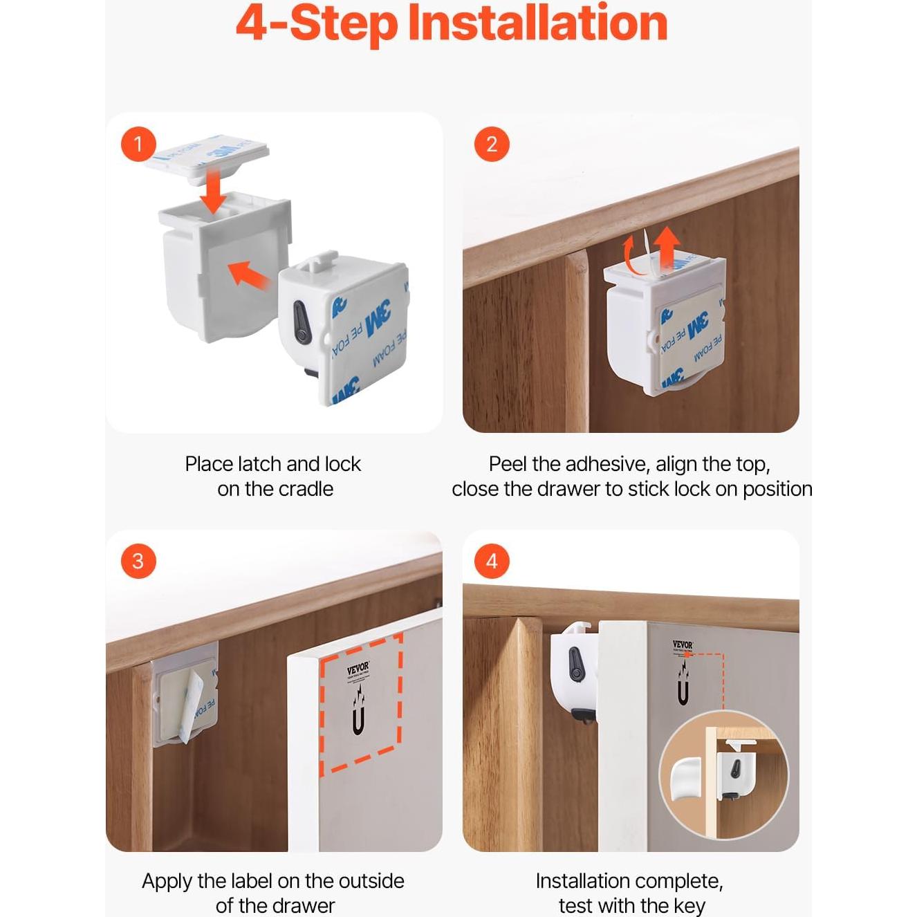 Cerraduras Magnéticas de Seguridad VEVOR para Niños - 20 Paquetes